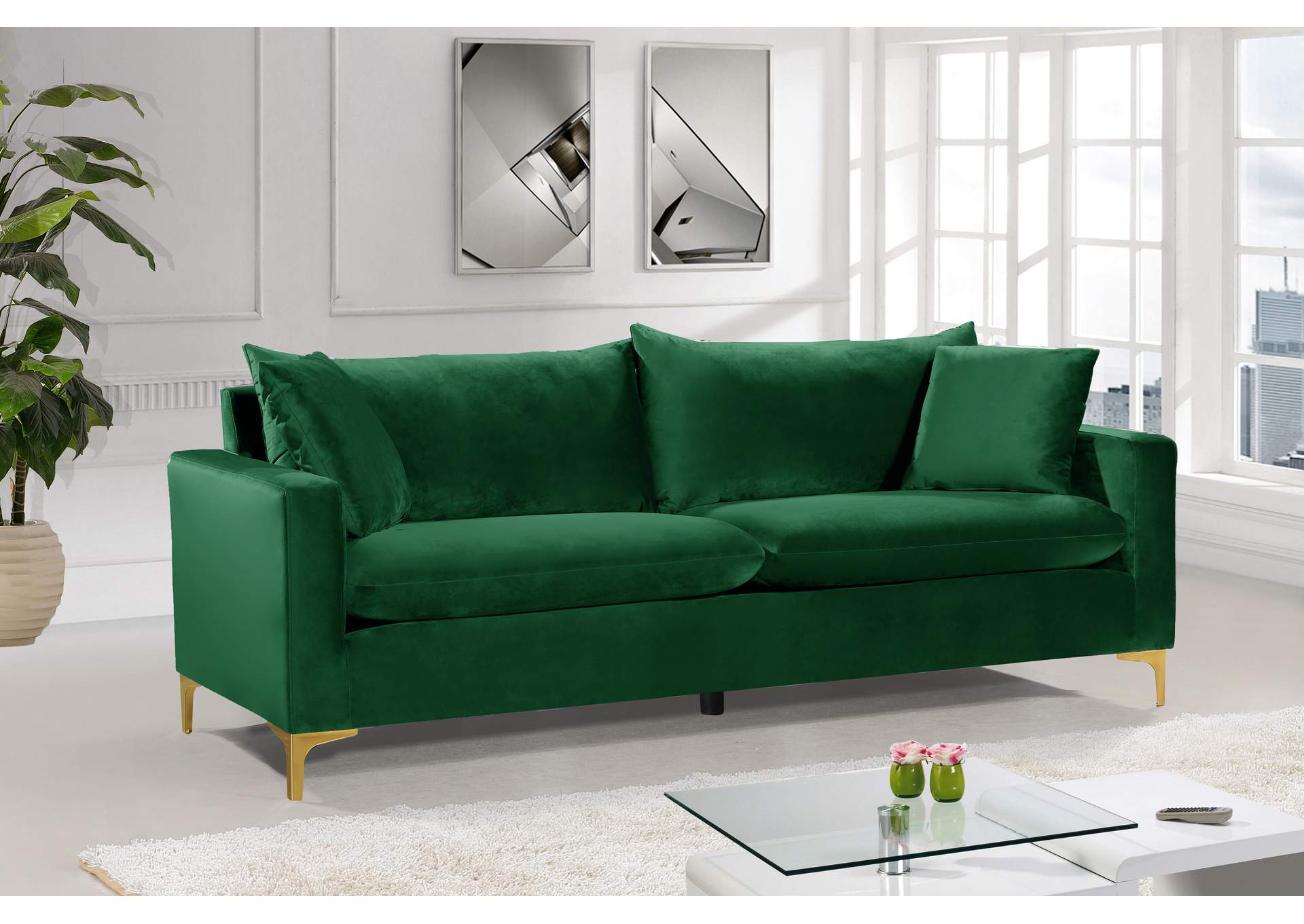 Naomi Green Velvet Sofa,Meridian Furniture