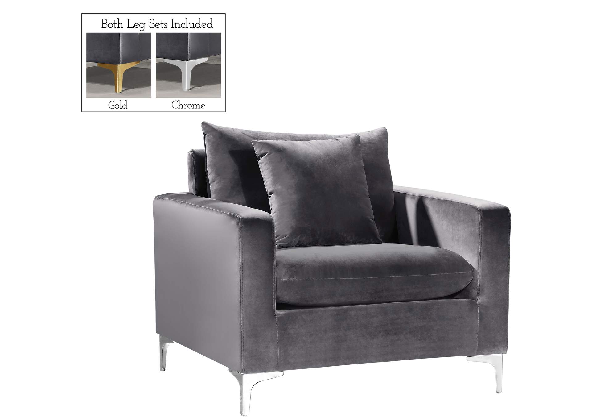 Naomi Grey Velvet Chair,Meridian Furniture