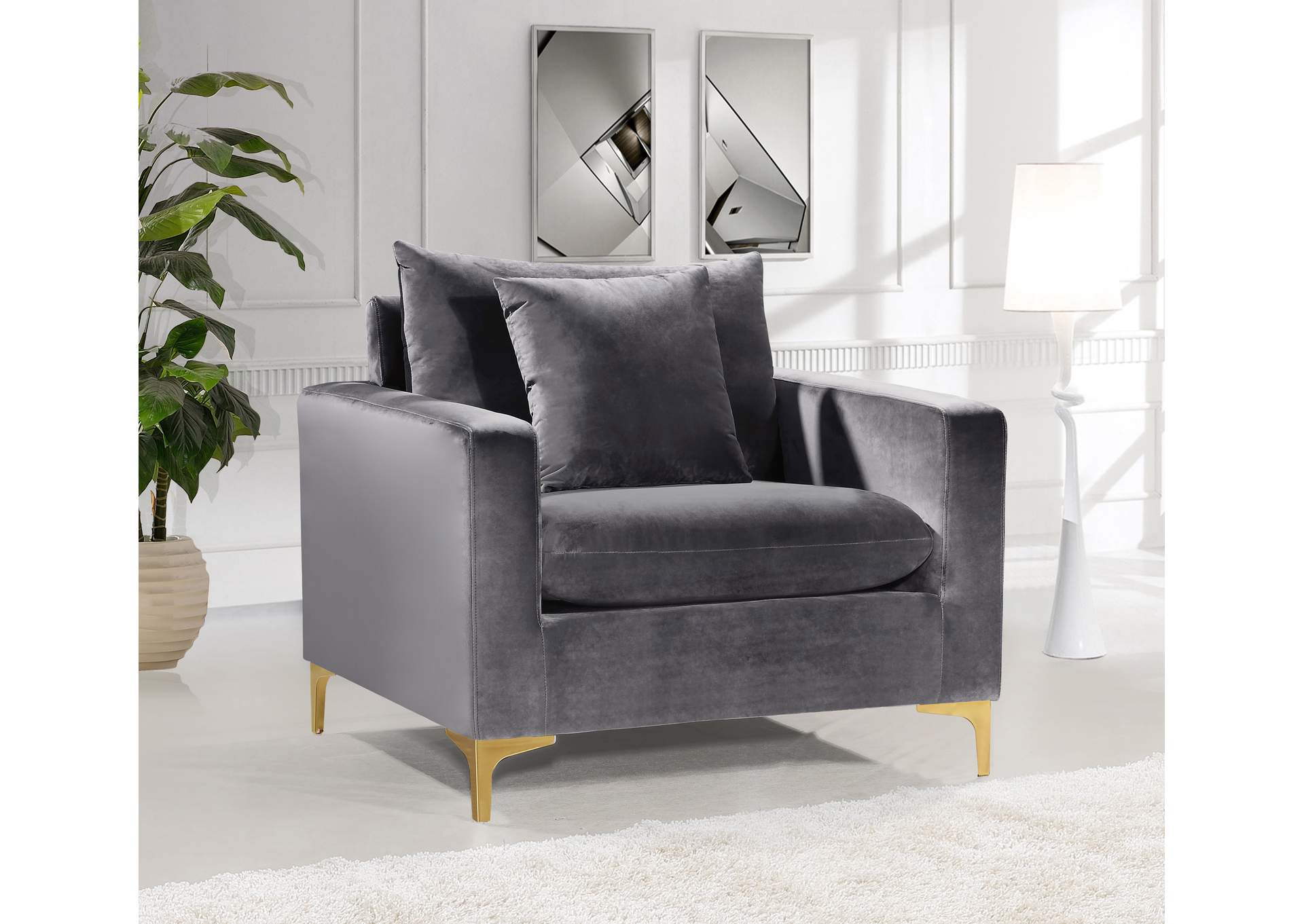 Naomi Grey Velvet Chair,Meridian Furniture