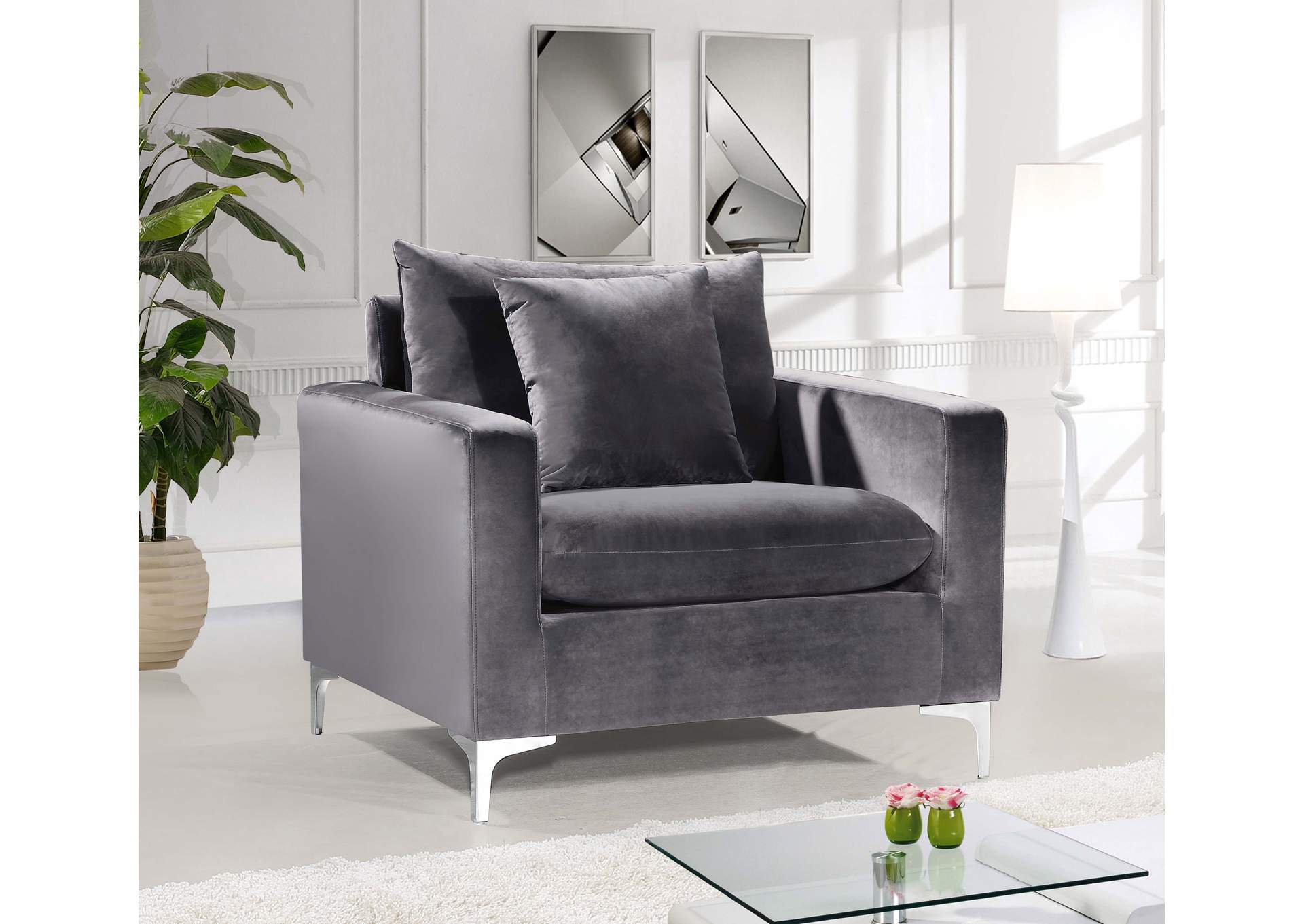 Naomi Grey Velvet Chair,Meridian Furniture