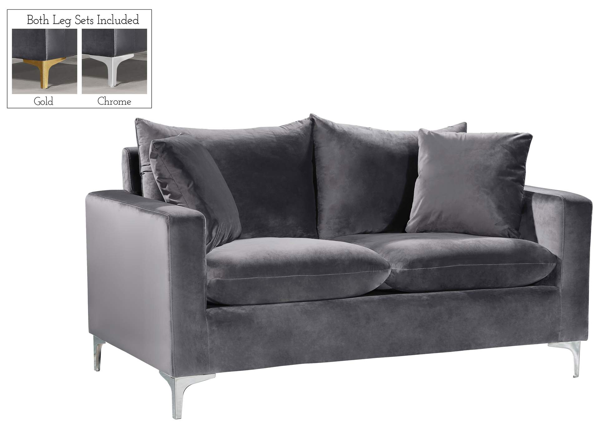 Naomi Grey Velvet Loveseat,Meridian Furniture