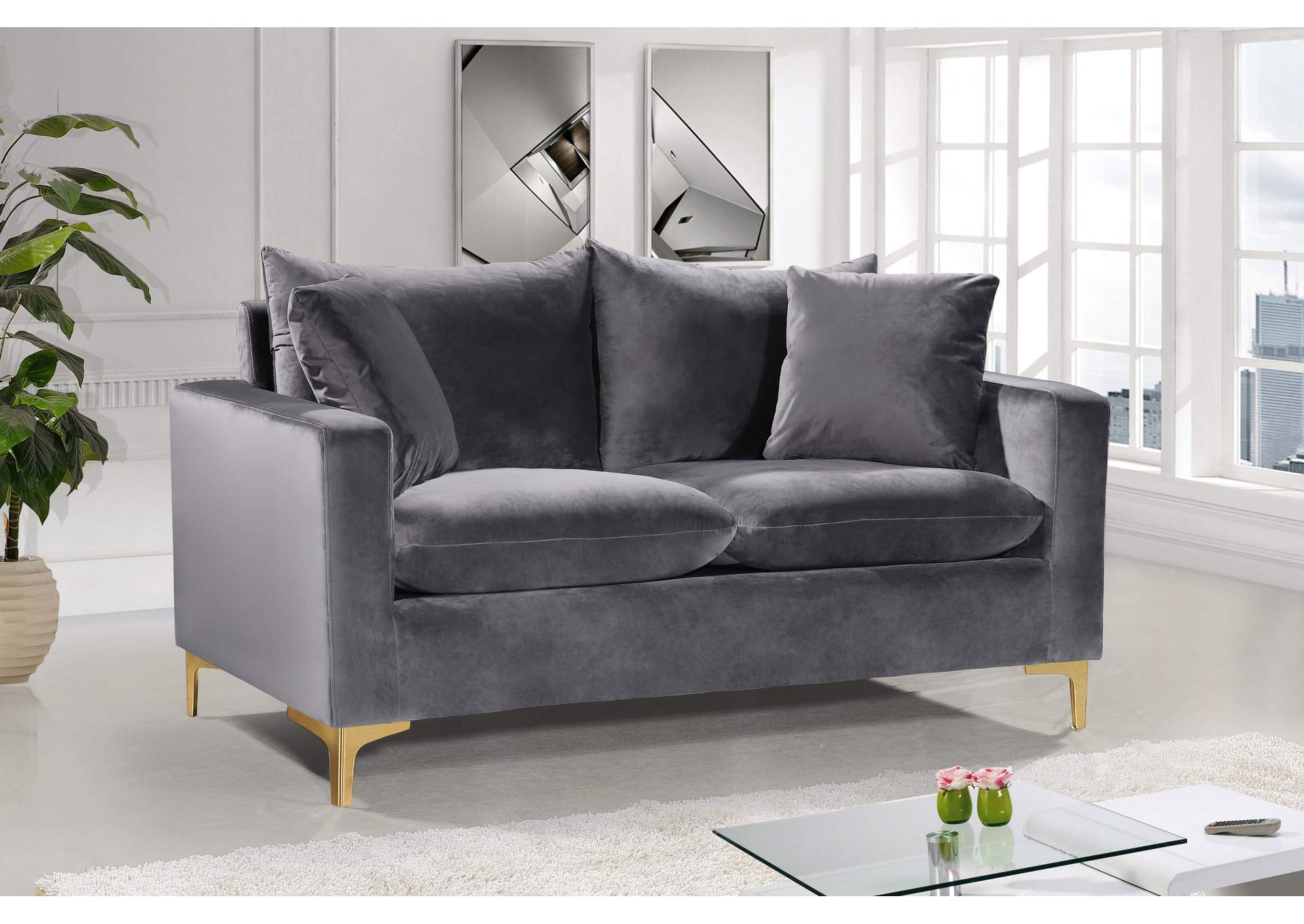 Naomi Grey Velvet Loveseat,Meridian Furniture