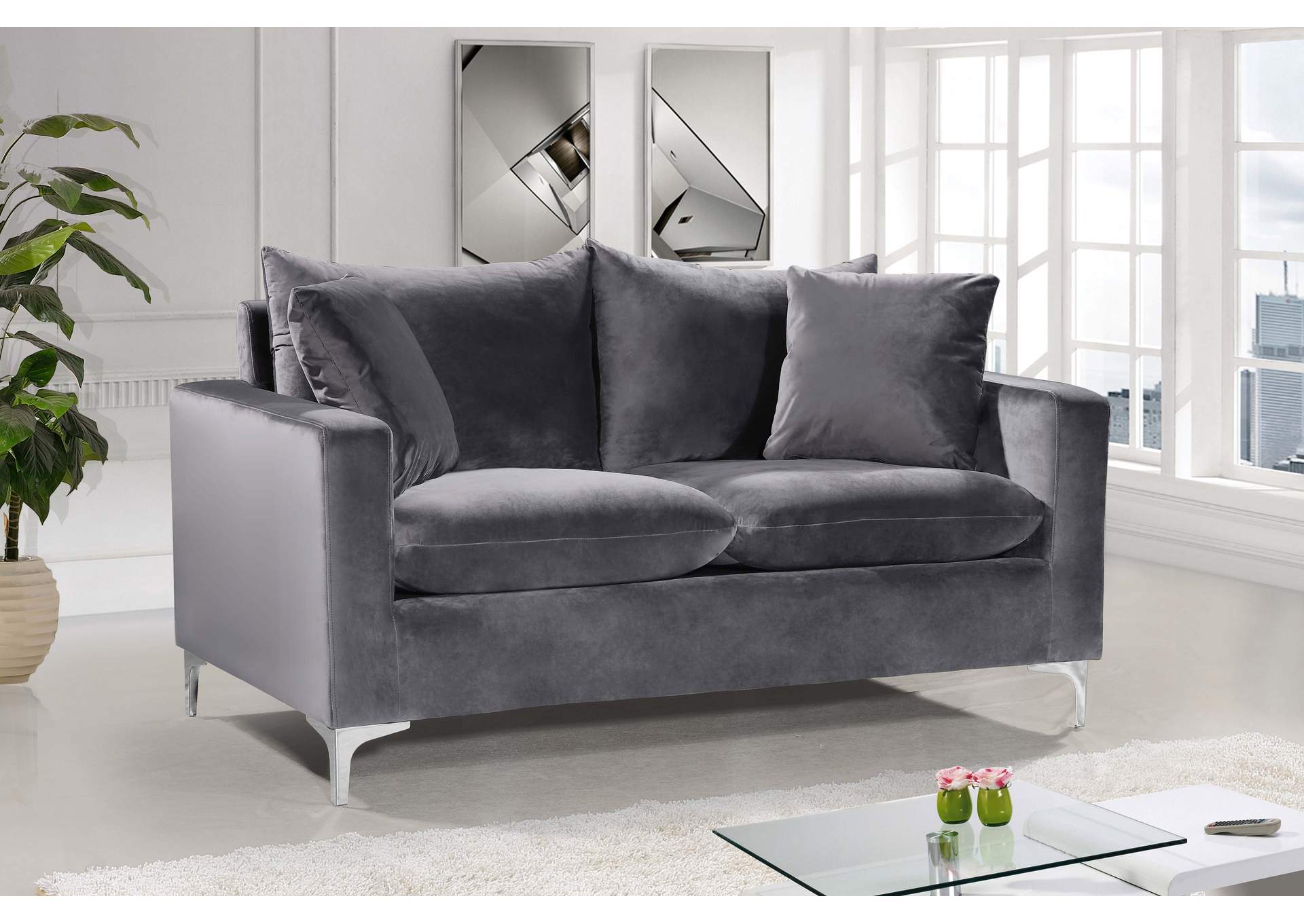 Naomi Grey Velvet Loveseat,Meridian Furniture