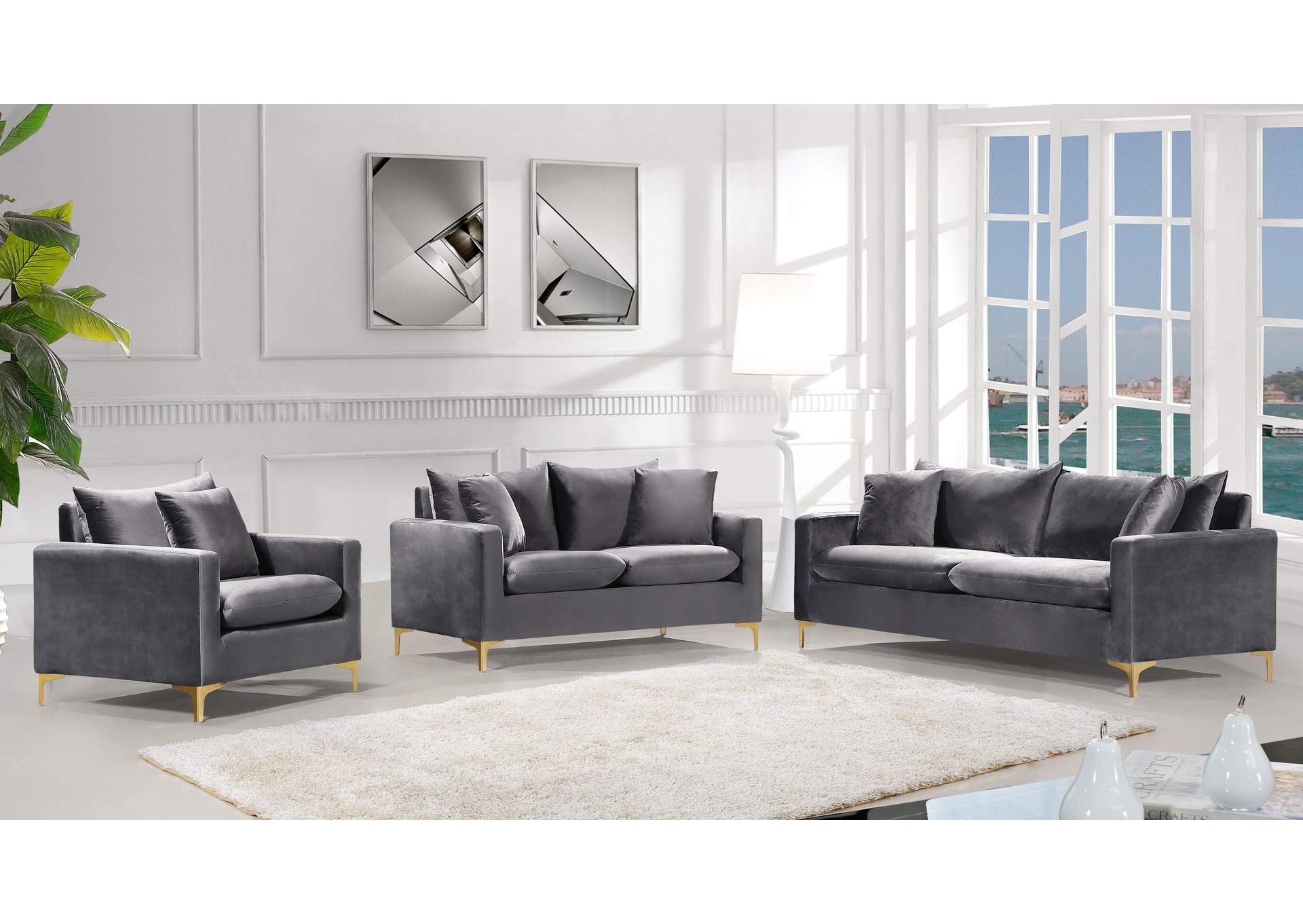 Naomi Grey Velvet Loveseat,Meridian Furniture