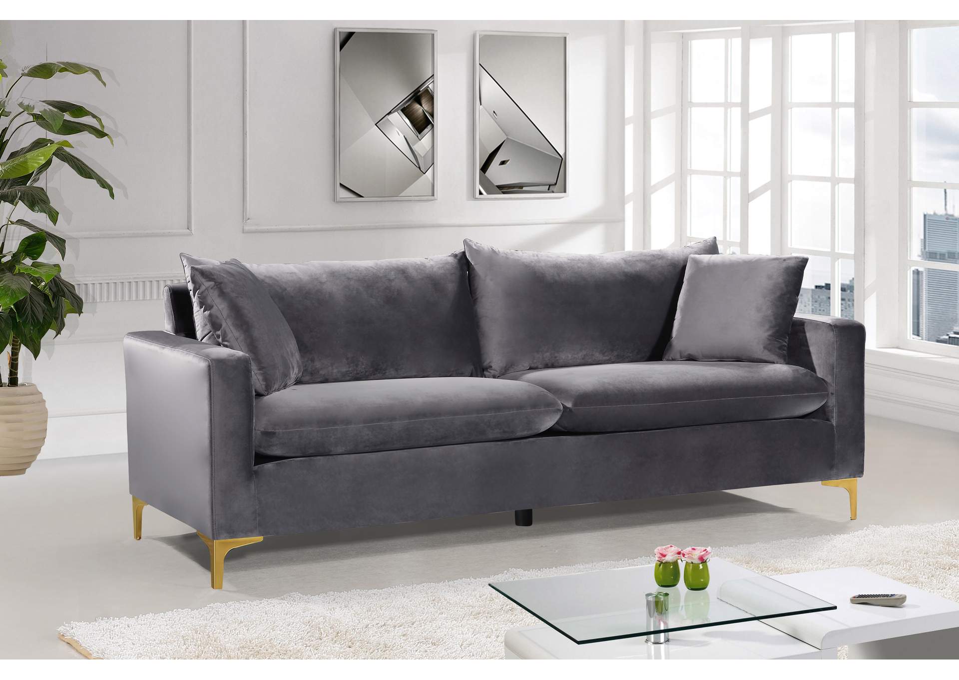 Naomi Grey Velvet Sofa,Meridian Furniture