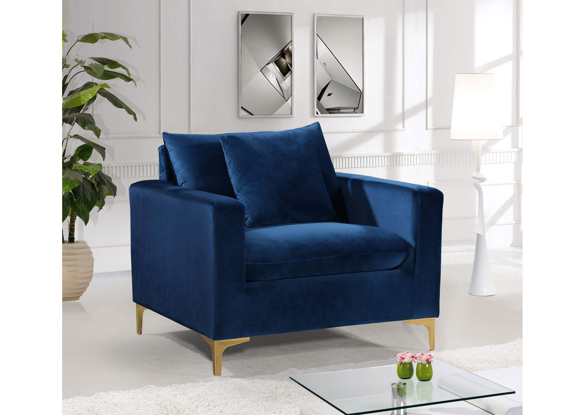 Naomi Navy Velvet Chair,Meridian Furniture