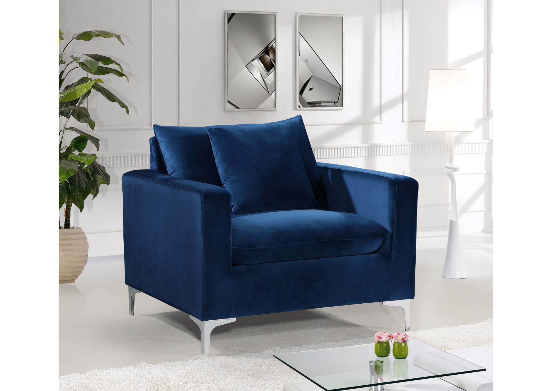 Naomi Navy Velvet Chair,Meridian Furniture