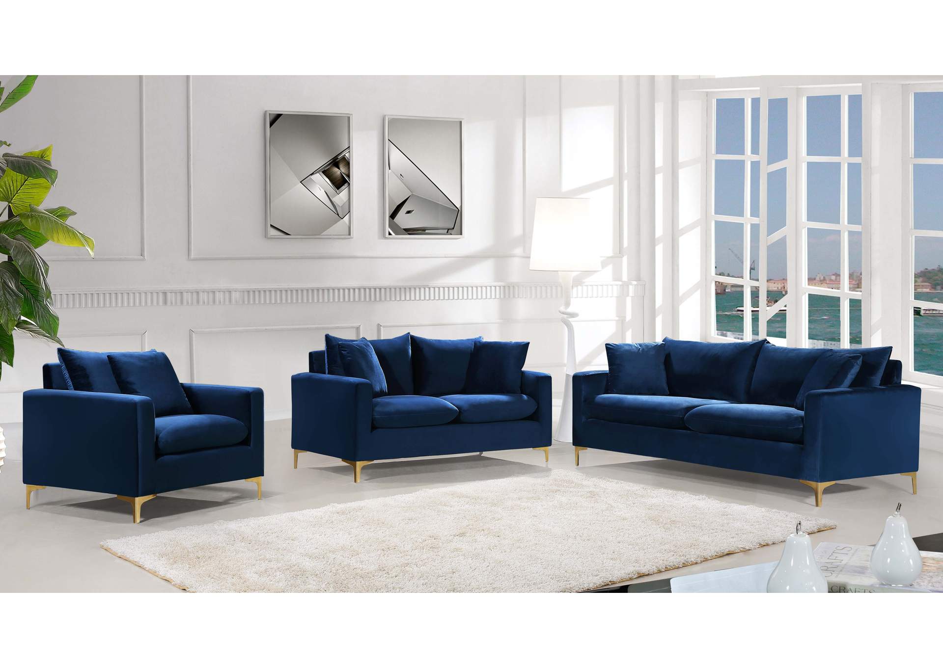 Naomi Navy Velvet Chair,Meridian Furniture