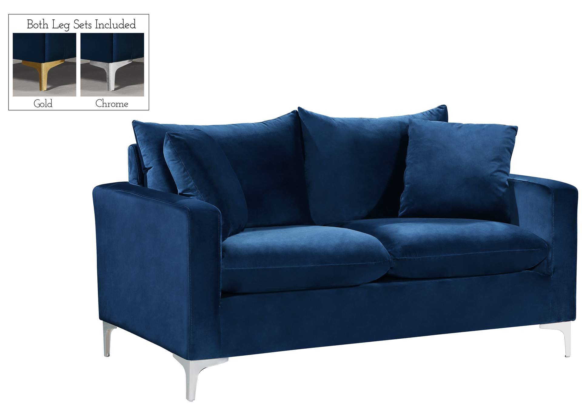 Naomi Navy Velvet Loveseat,Meridian Furniture