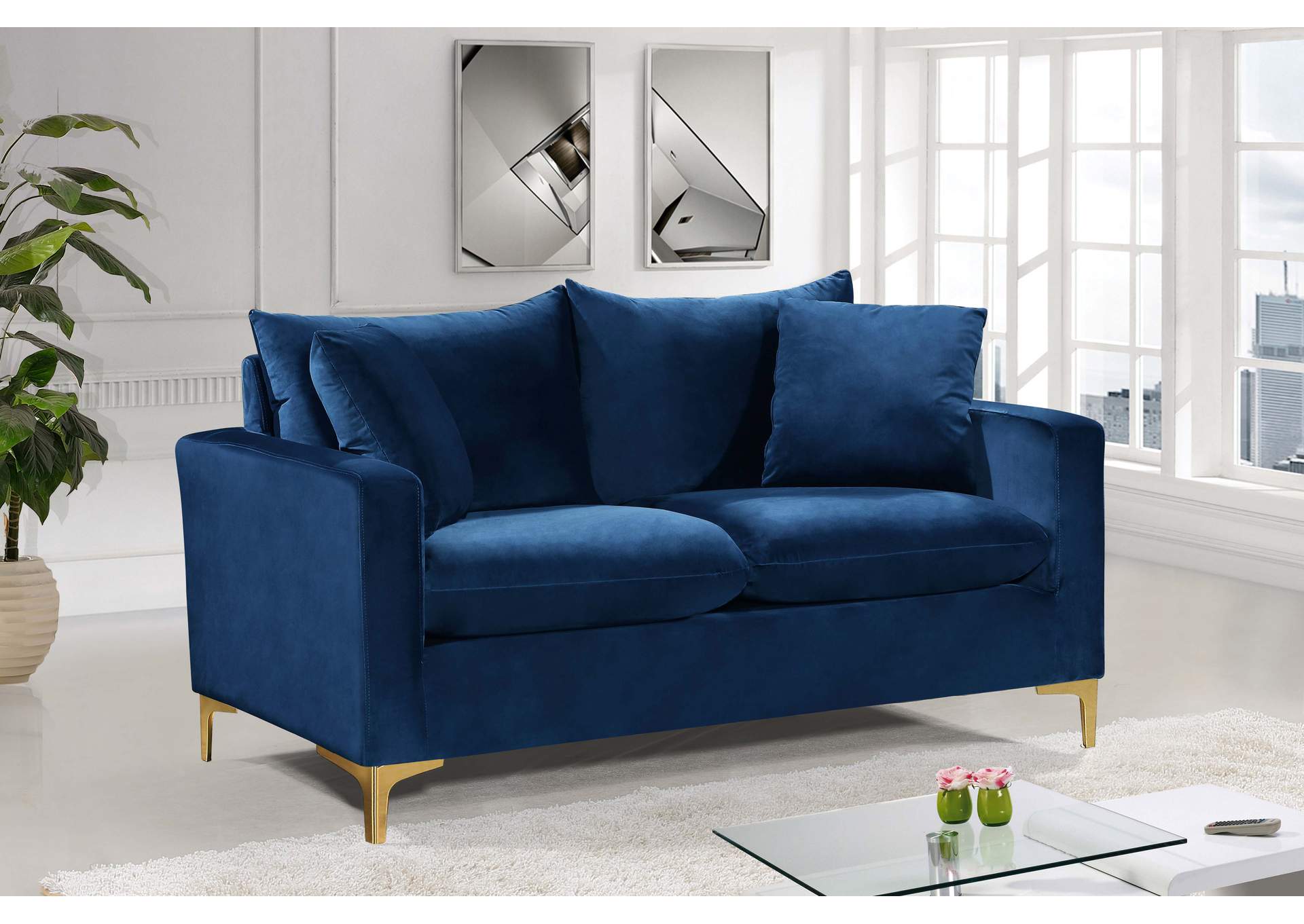 Naomi Navy Velvet Loveseat,Meridian Furniture