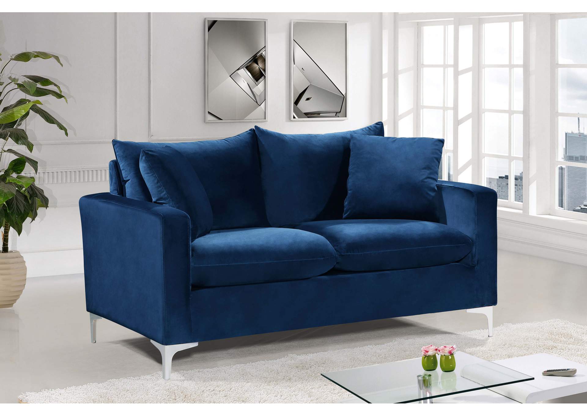 Naomi Navy Velvet Loveseat,Meridian Furniture