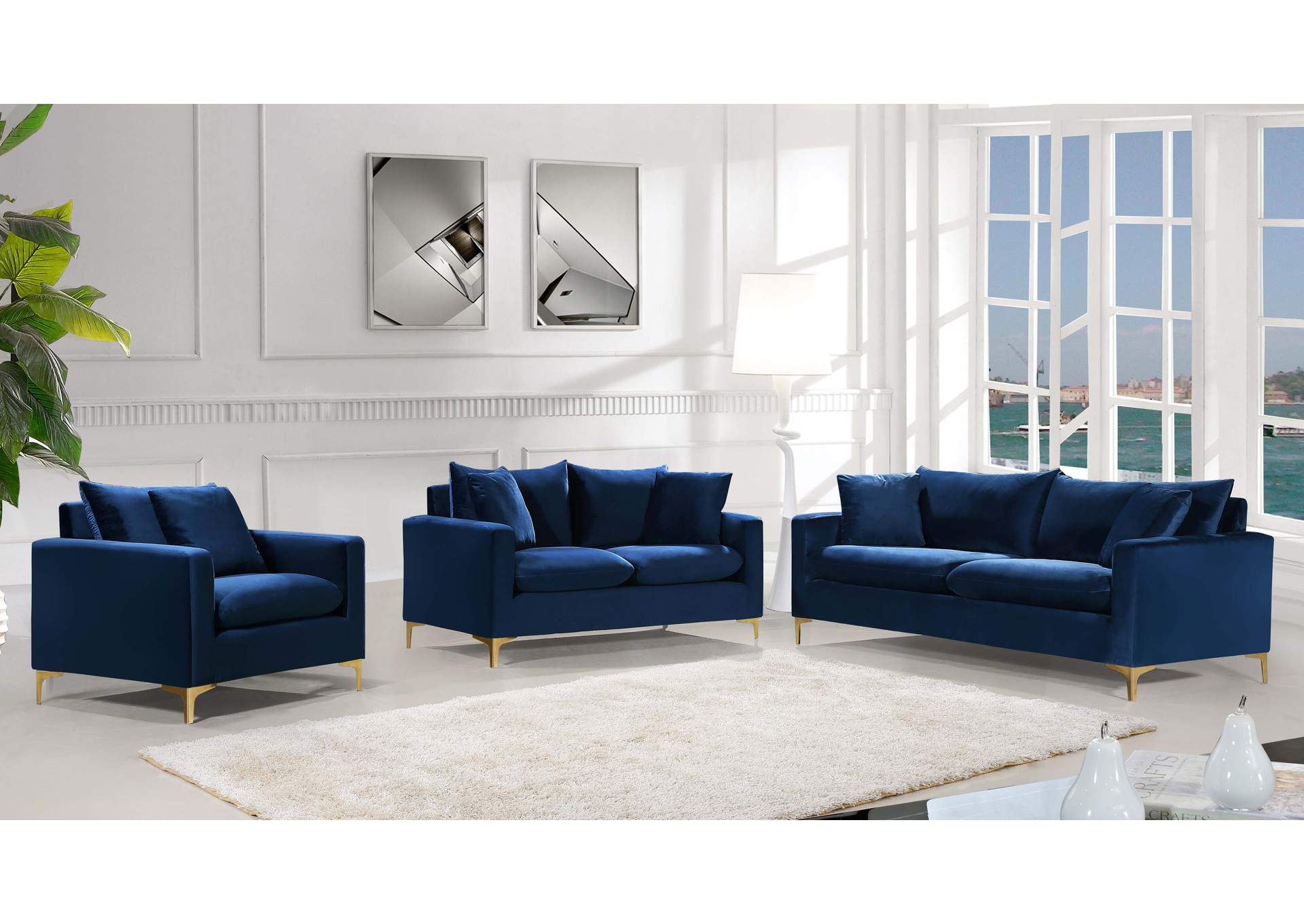 Naomi Navy Velvet Loveseat,Meridian Furniture