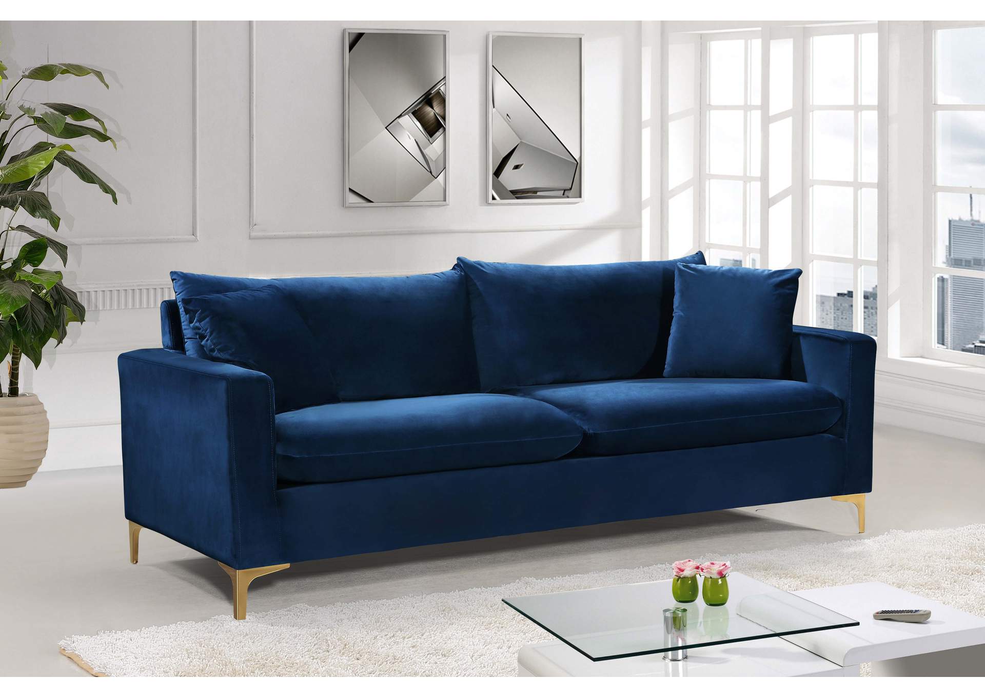 Naomi Navy Velvet Sofa,Meridian Furniture