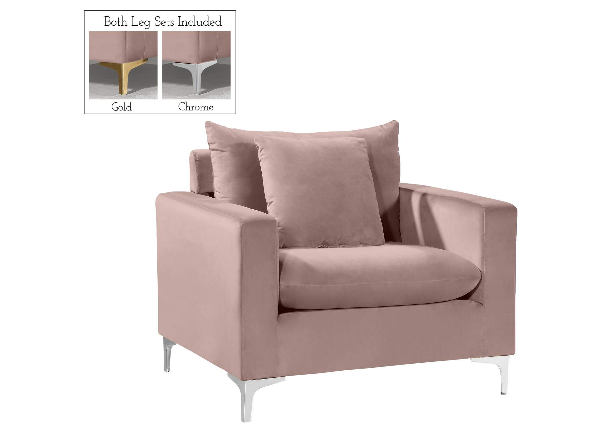 Naomi Pink Velvet Chair,Meridian Furniture