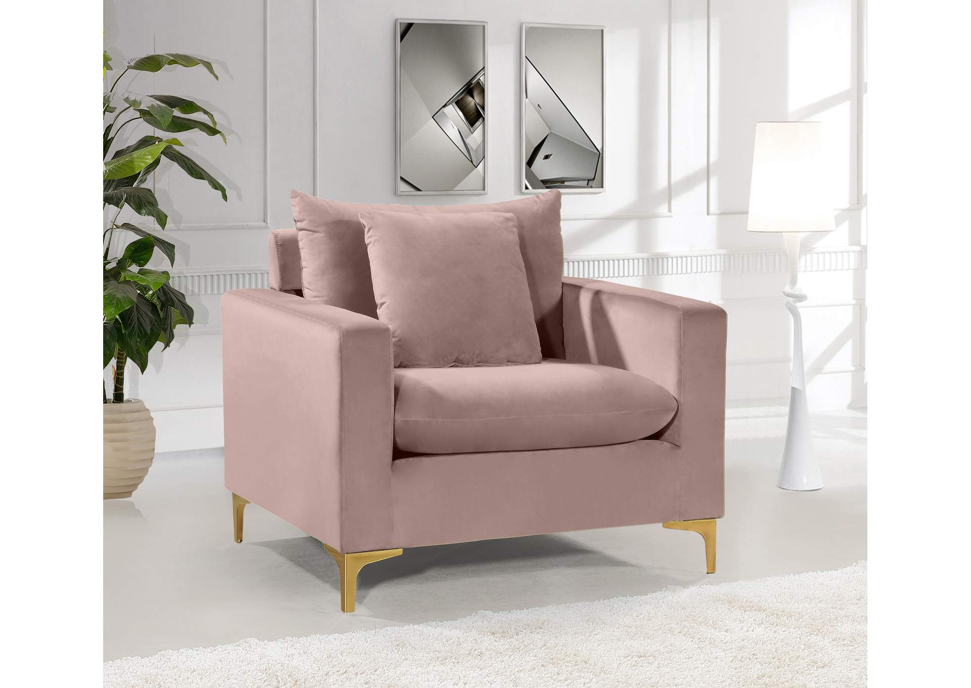 Naomi Pink Velvet Chair,Meridian Furniture