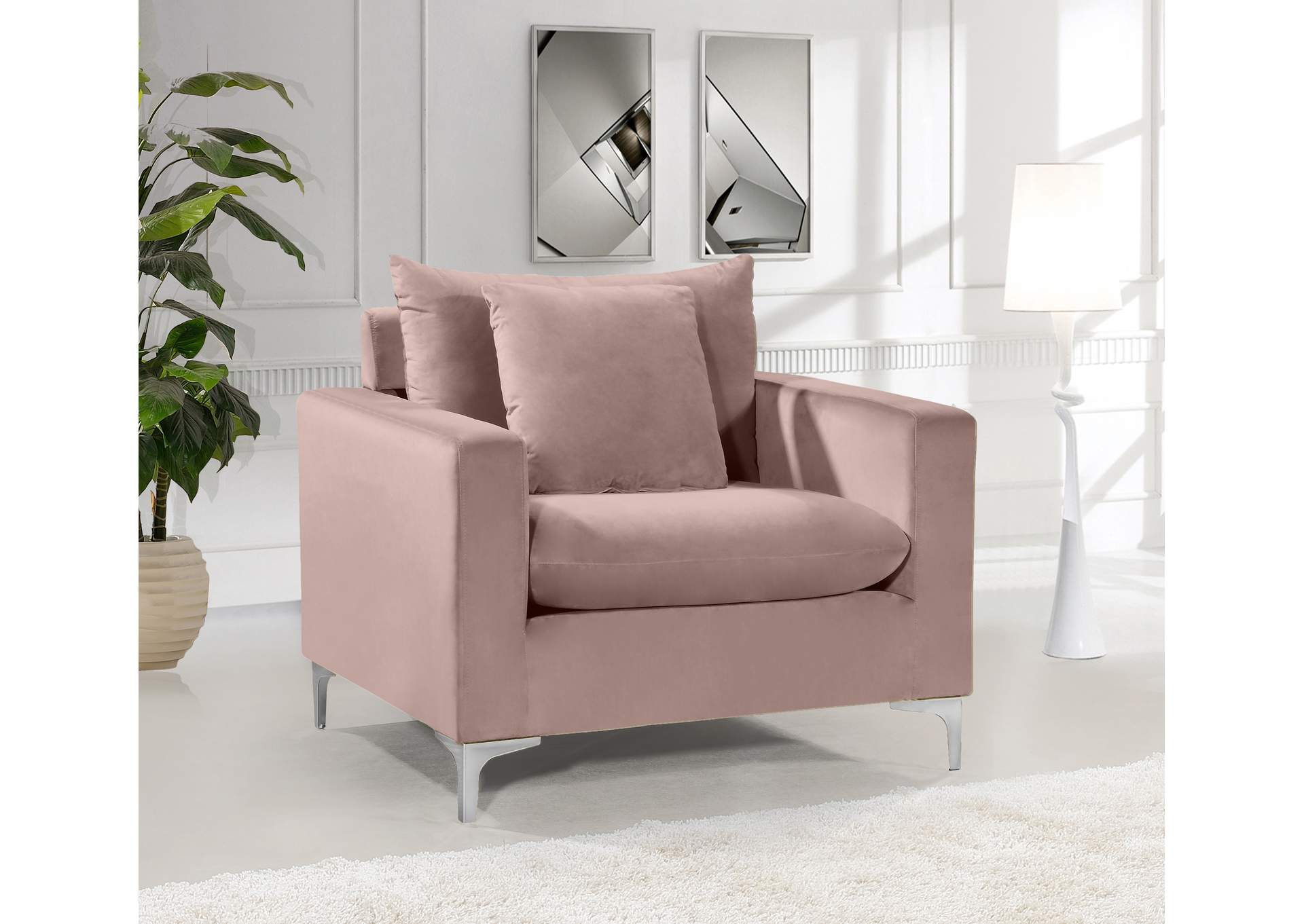 Naomi Pink Velvet Chair,Meridian Furniture