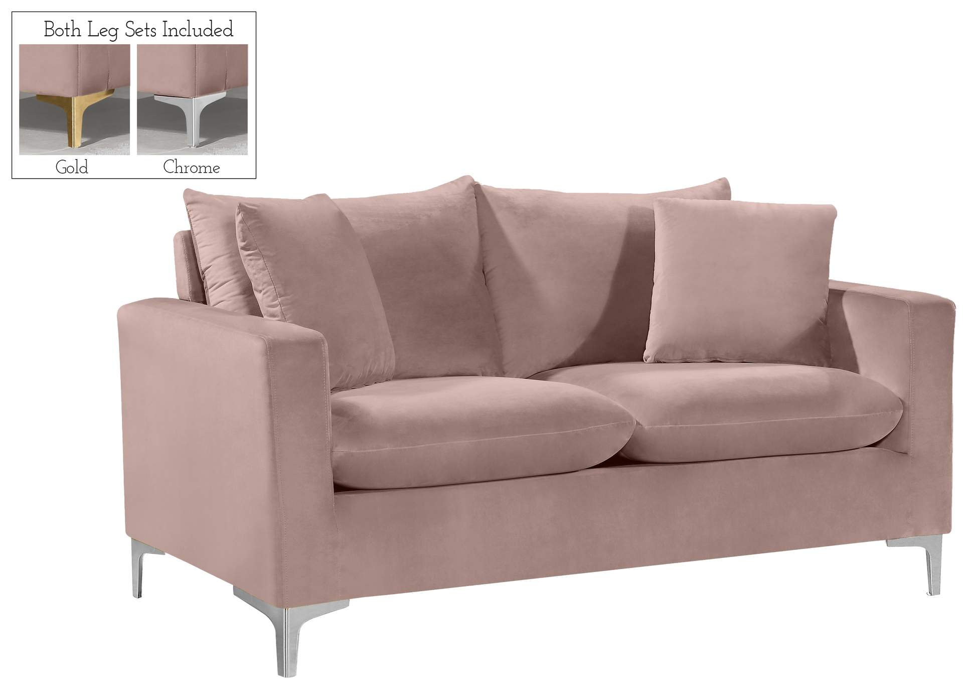 Naomi Pink Velvet Loveseat,Meridian Furniture