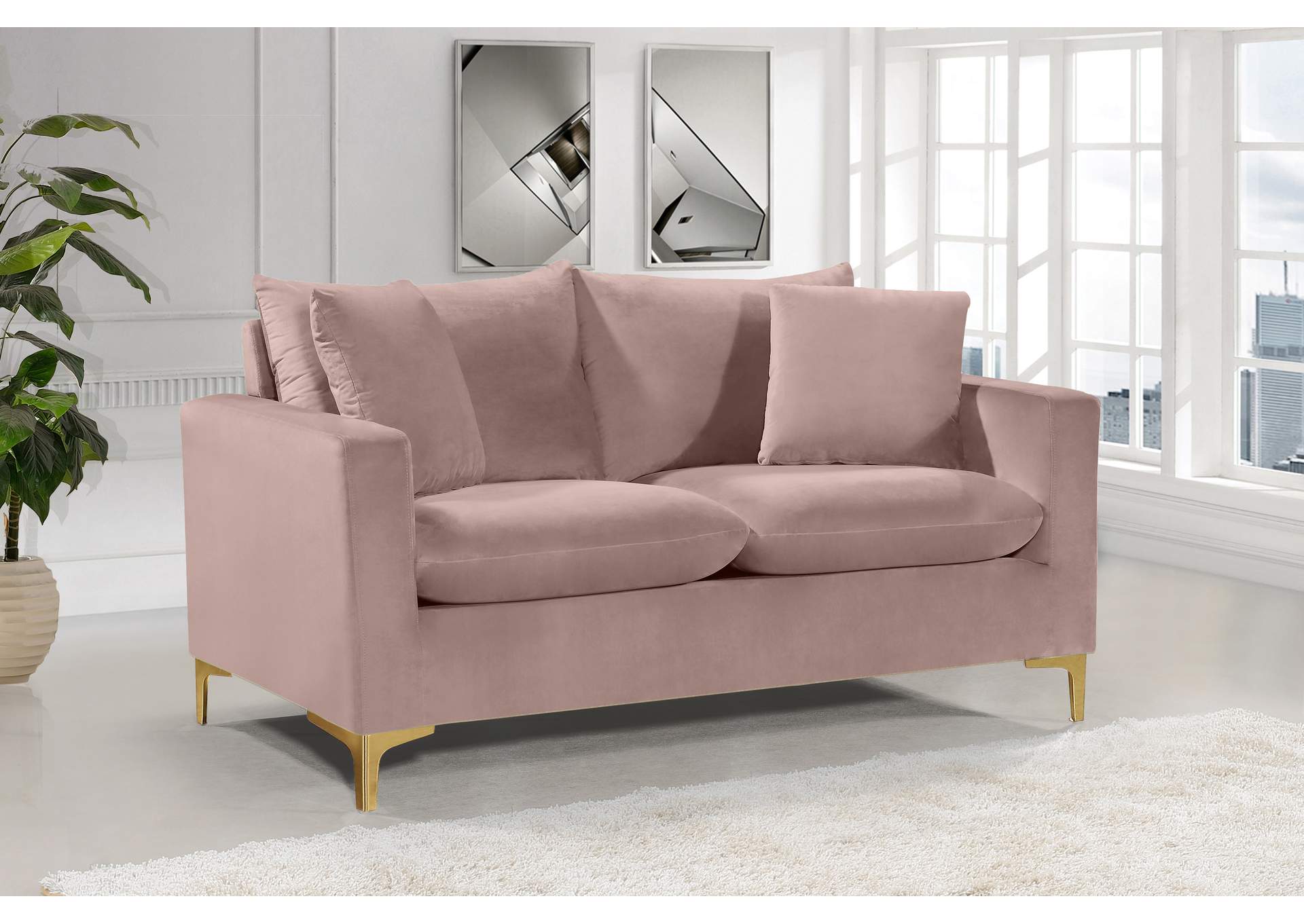 Naomi Pink Velvet Loveseat,Meridian Furniture