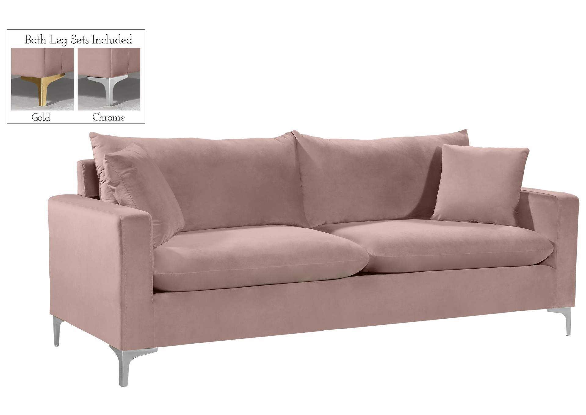 Naomi Pink Velvet Sofa,Meridian Furniture