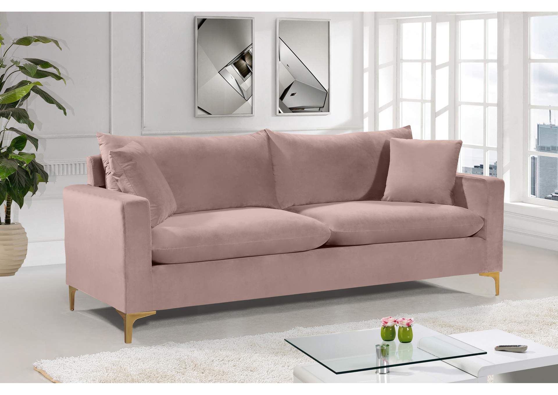 Naomi Pink Velvet Sofa,Meridian Furniture