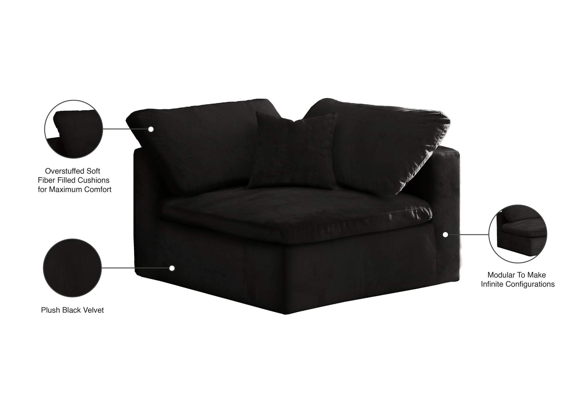 Cozy Black Velvet Chair,Meridian Furniture