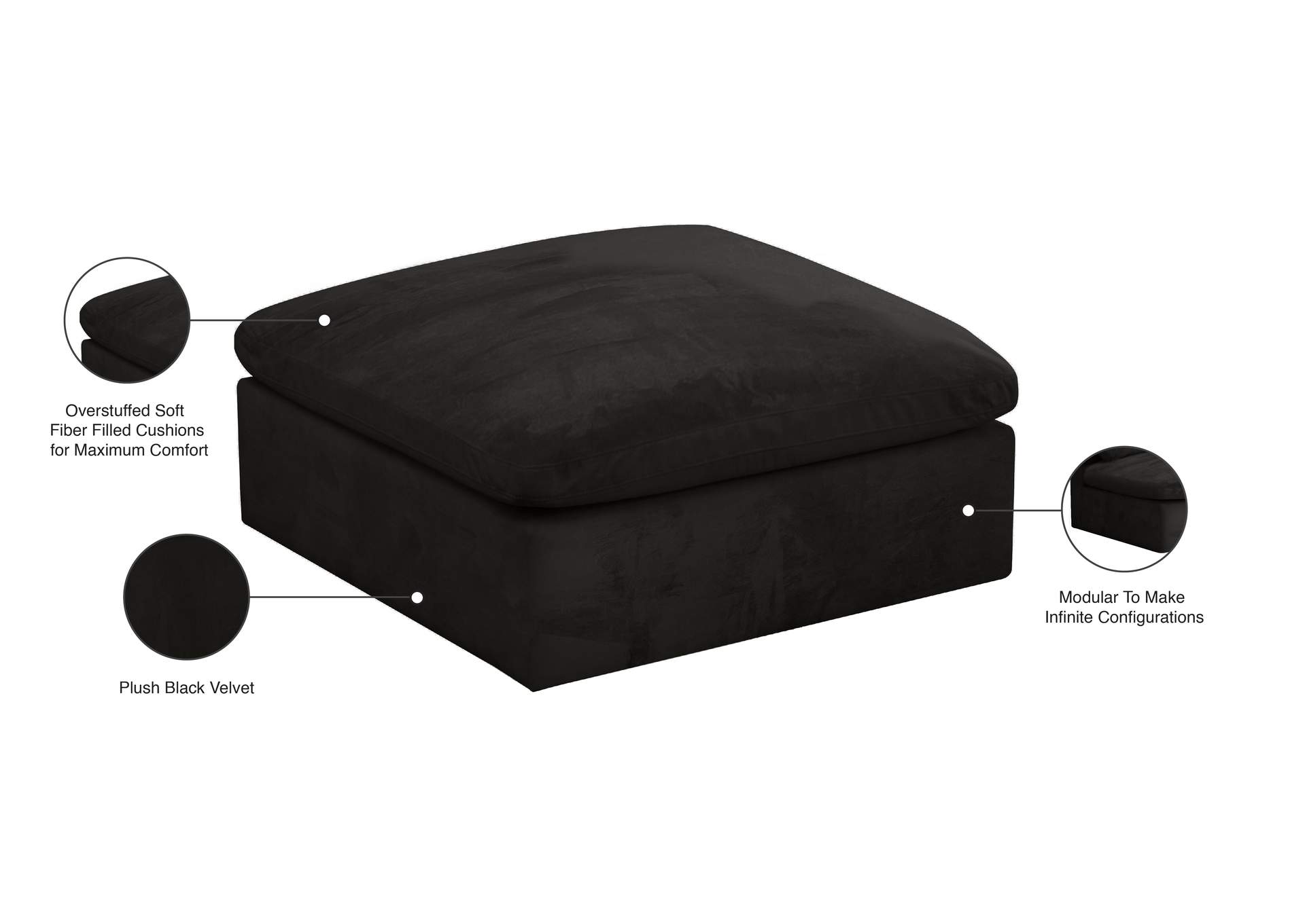 Cozy Black Velvet Ottoman,Meridian Furniture