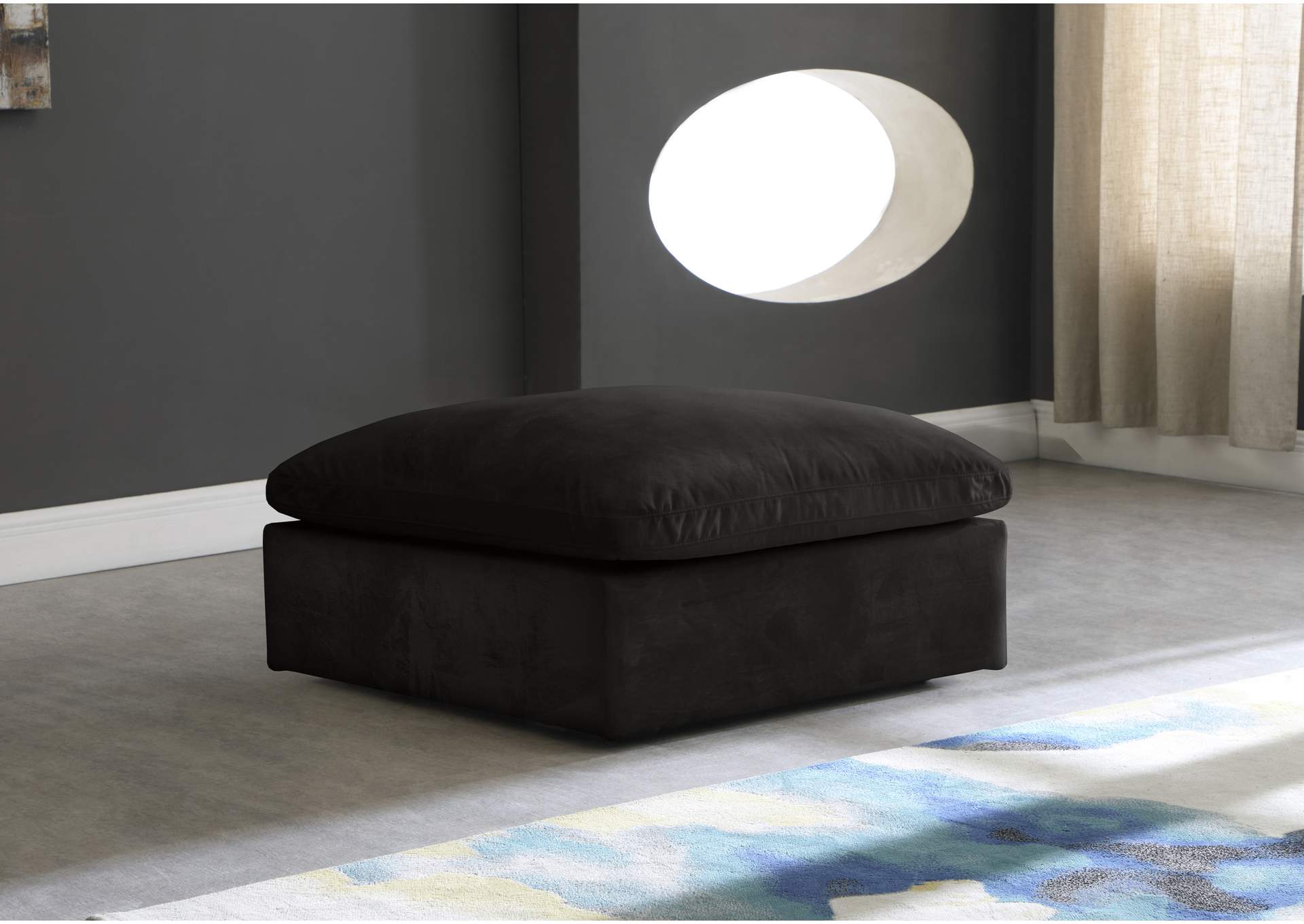 Cozy Black Velvet Ottoman,Meridian Furniture