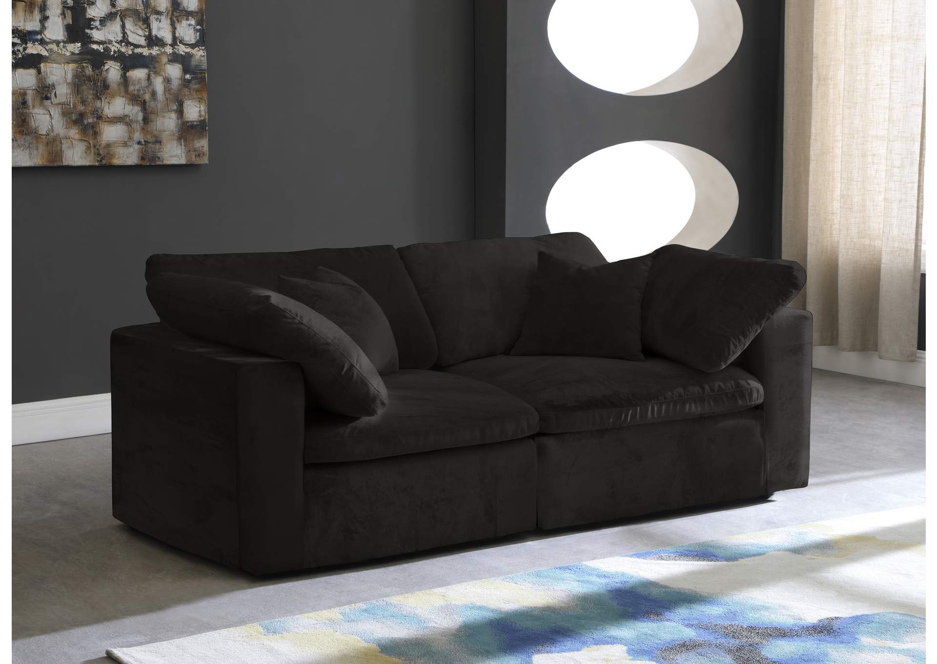 Cozy Black Velvet Comfort Modular Sofa,Meridian Furniture