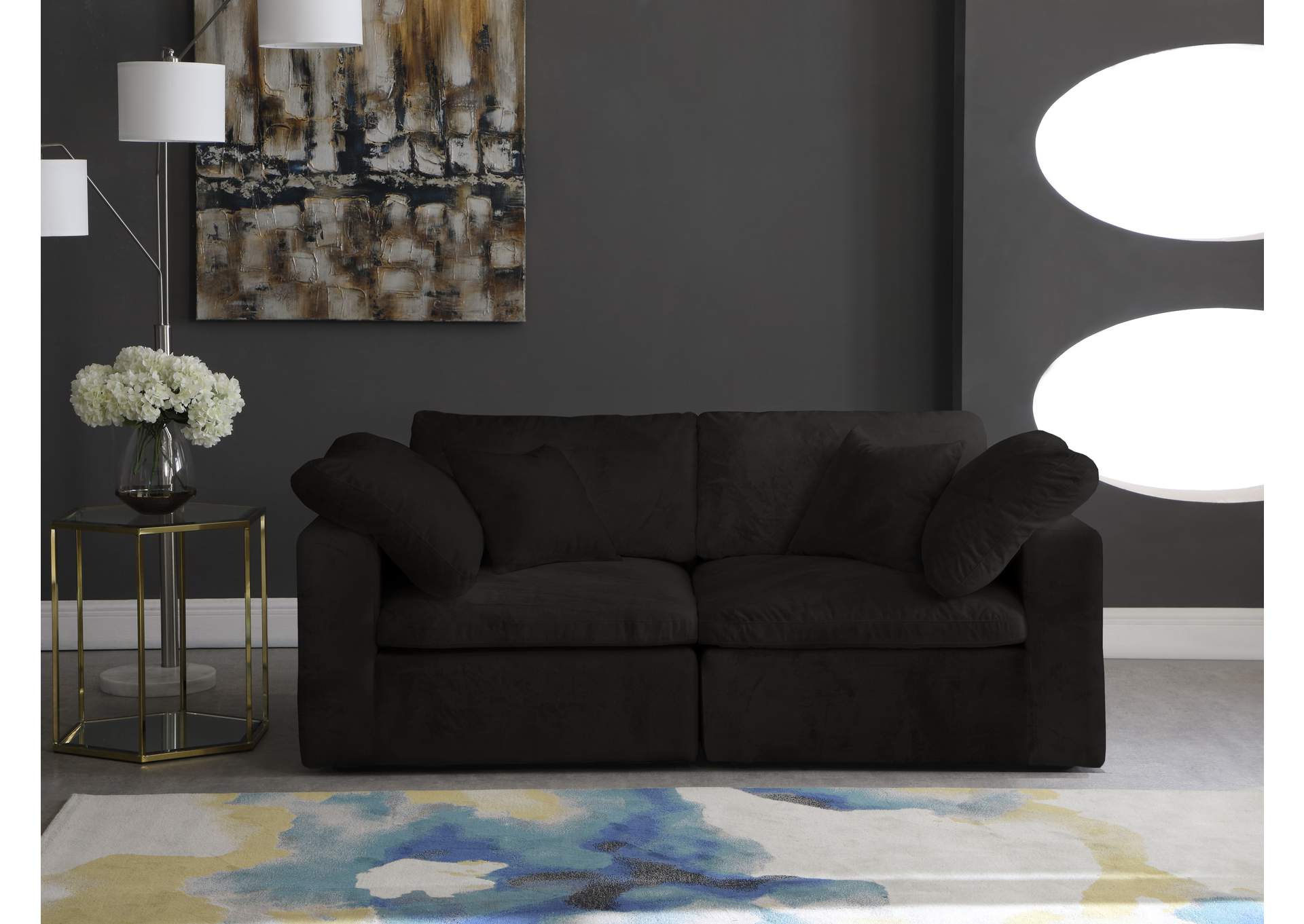 Cozy Black Velvet Comfort Modular Sofa,Meridian Furniture