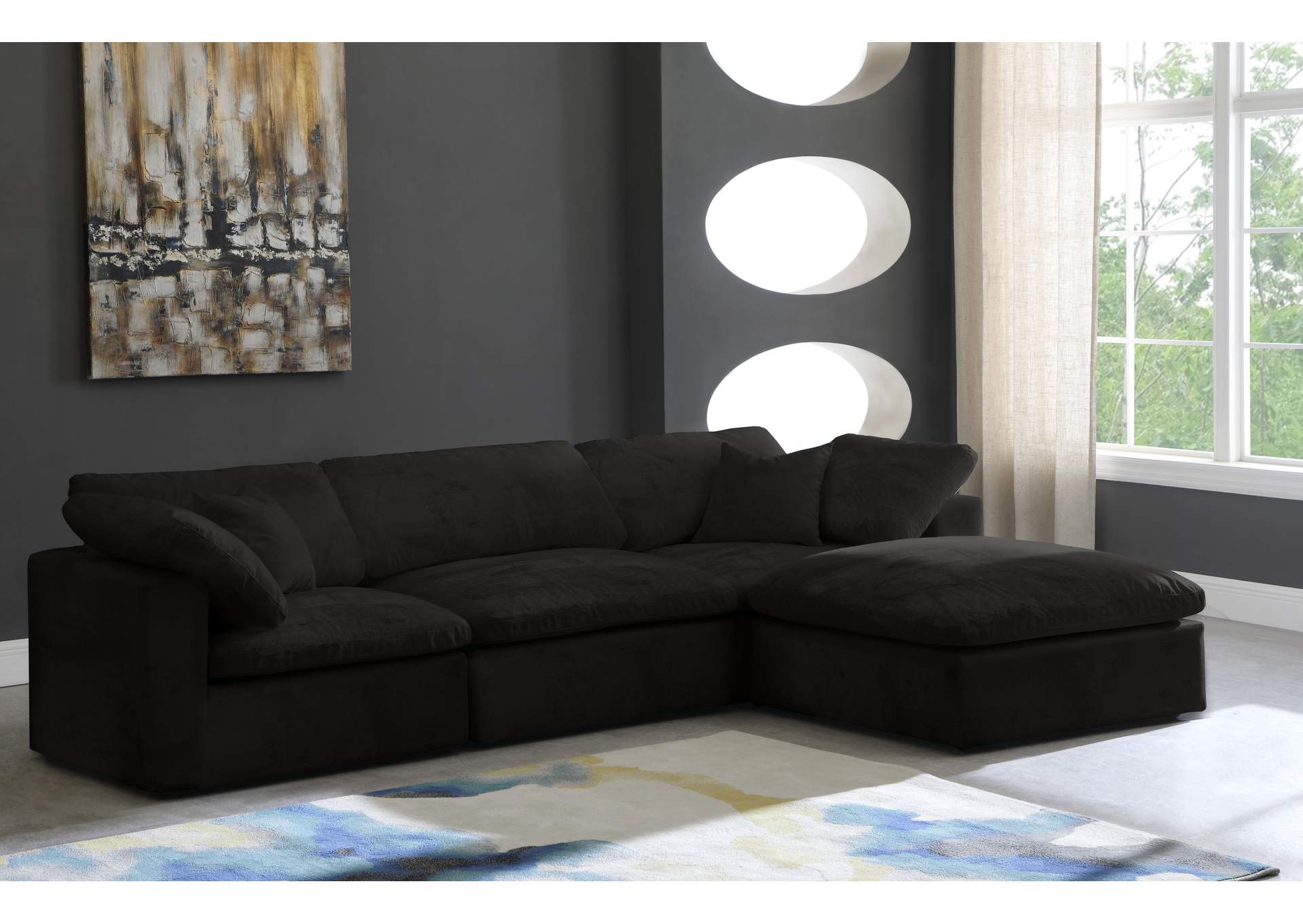 Cozy Black Velvet Comfort Modular Sectional,Meridian Furniture