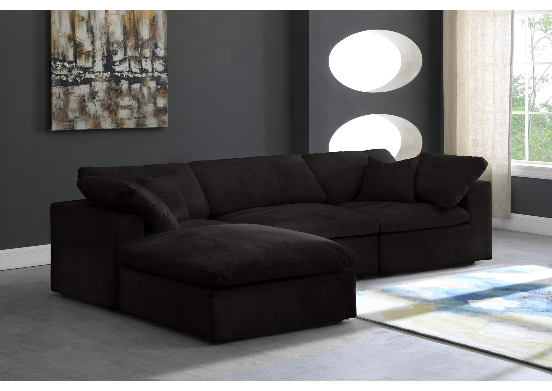 Cozy Black Velvet Comfort Modular Sectional,Meridian Furniture