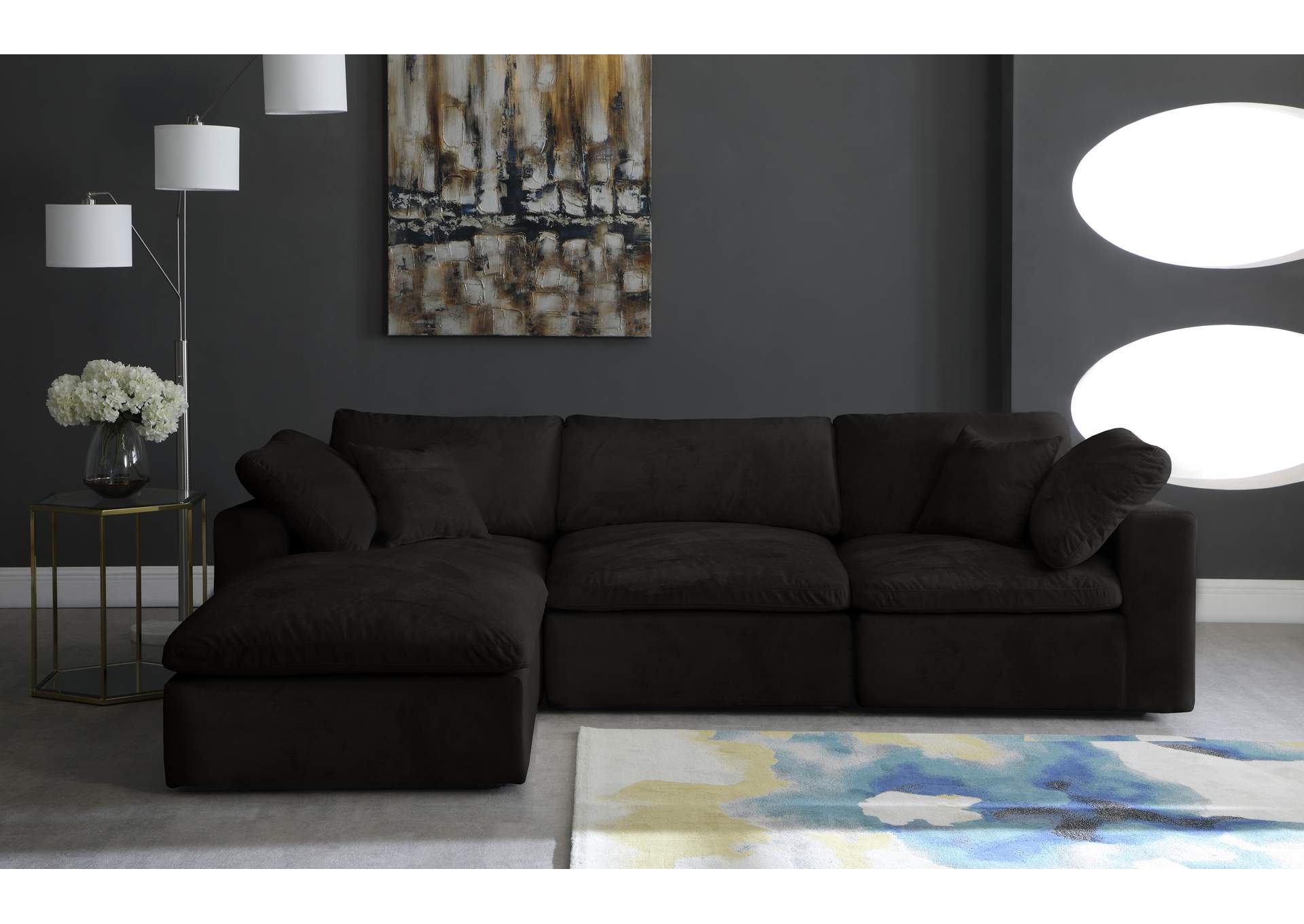 Cozy Black Velvet Comfort Modular Sectional,Meridian Furniture