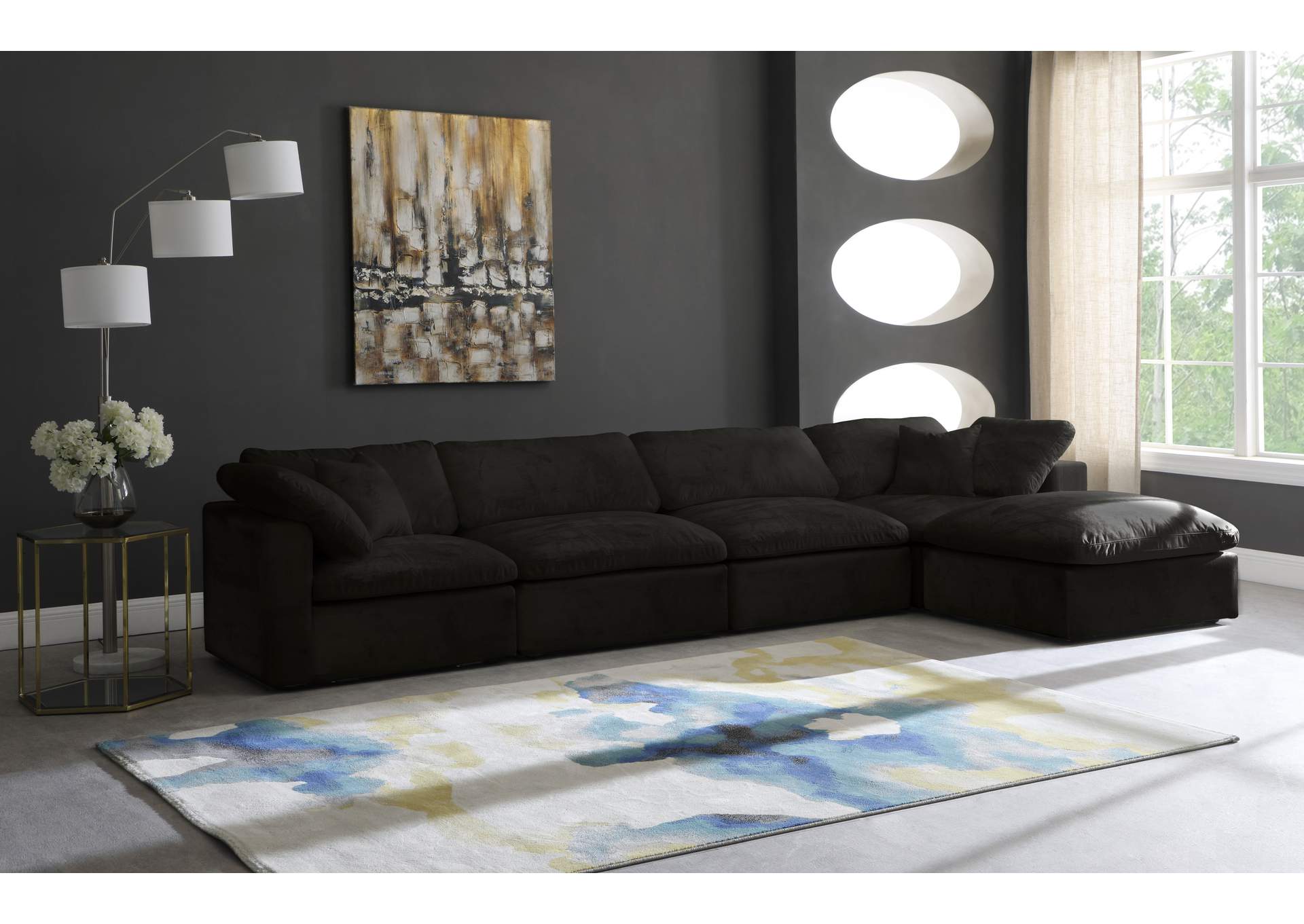 Cozy Black Velvet Comfort Modular Sectional,Meridian Furniture