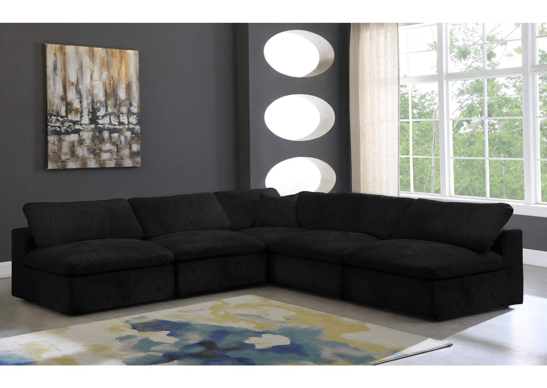 Cozy Black Velvet Comfort Modular Sectional,Meridian Furniture