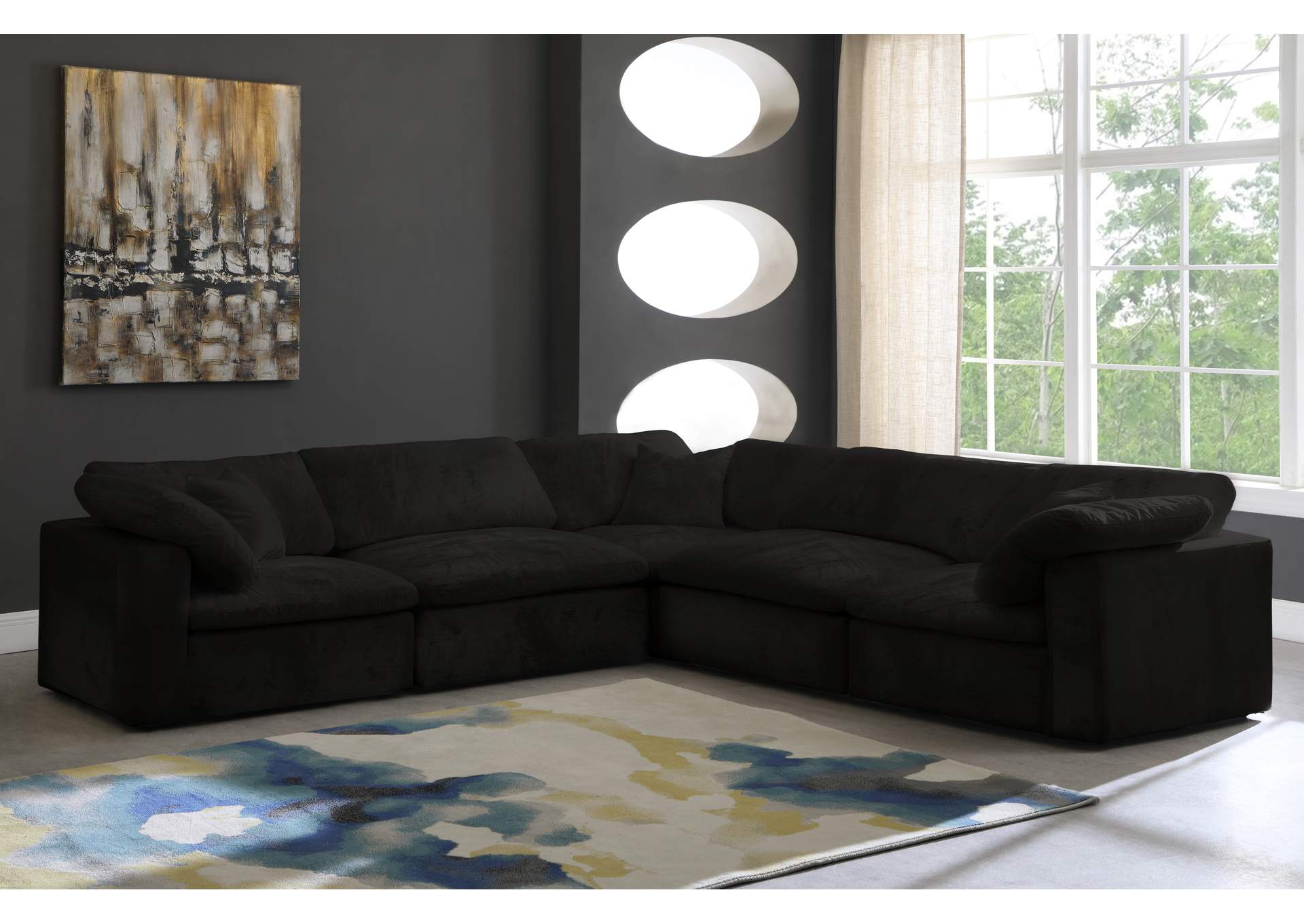 Cozy Black Velvet Comfort Modular Sectional,Meridian Furniture