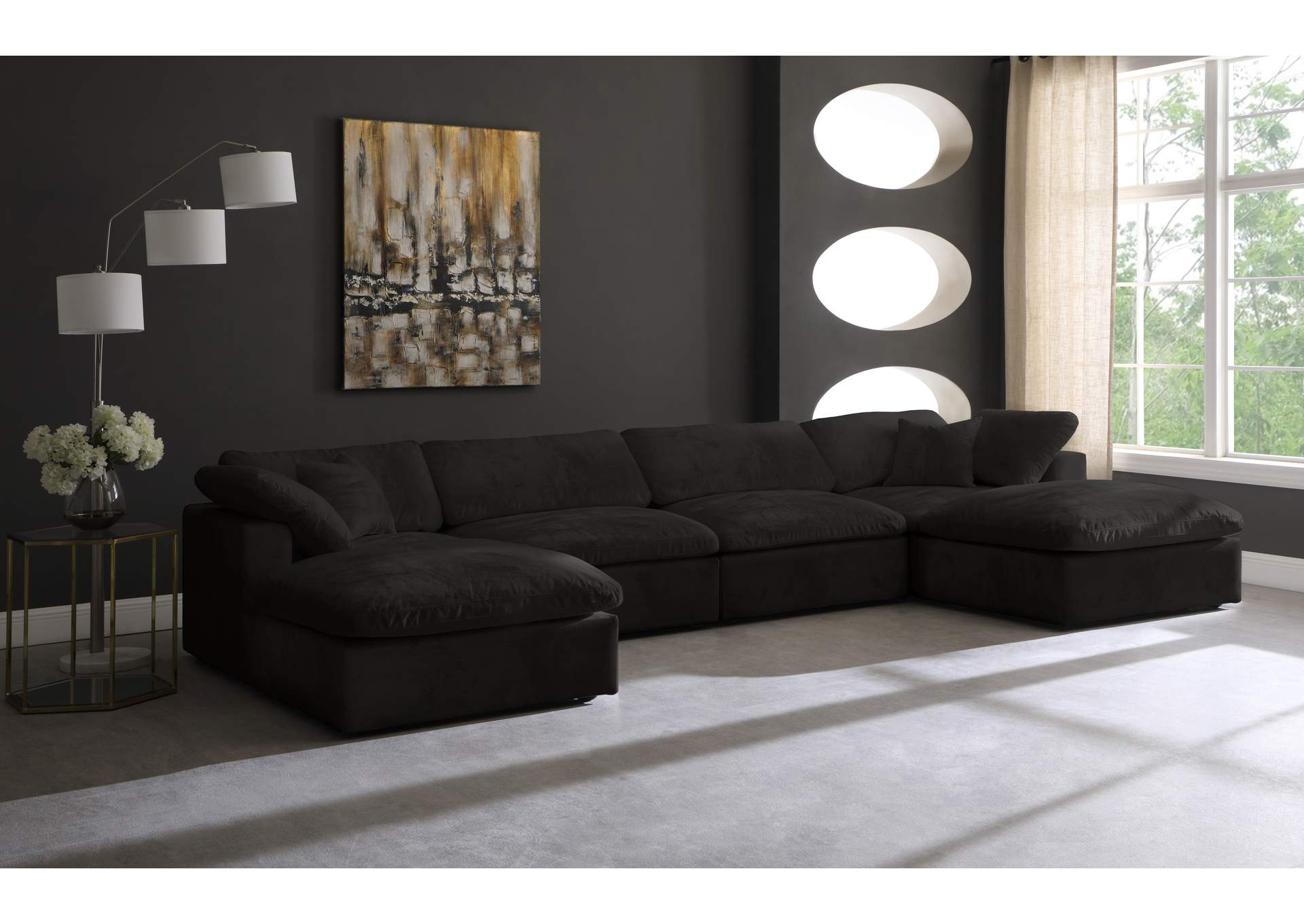 Cozy Black Velvet Comfort Modular Sectional,Meridian Furniture