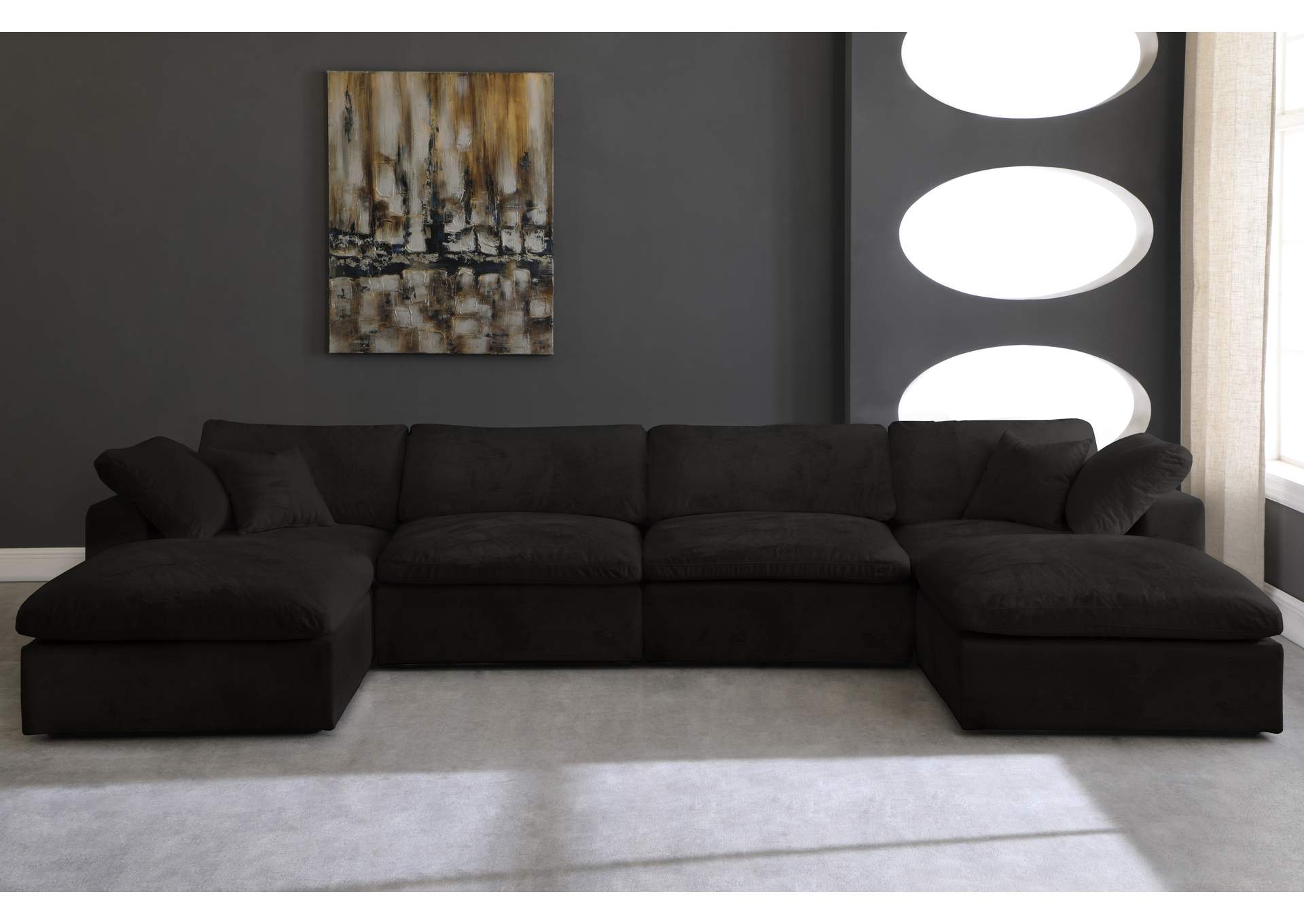 Cozy Black Velvet Comfort Modular Sectional,Meridian Furniture