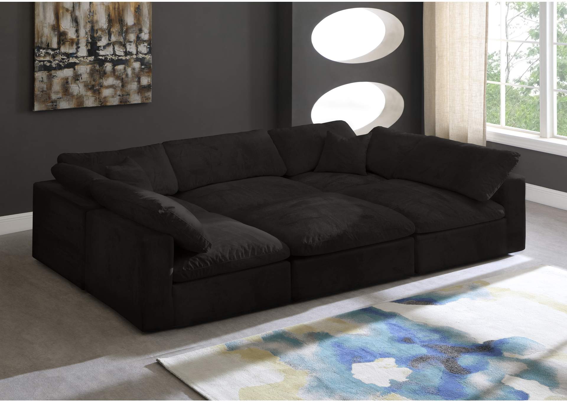 Cozy Black Velvet Comfort Modular Sectional,Meridian Furniture