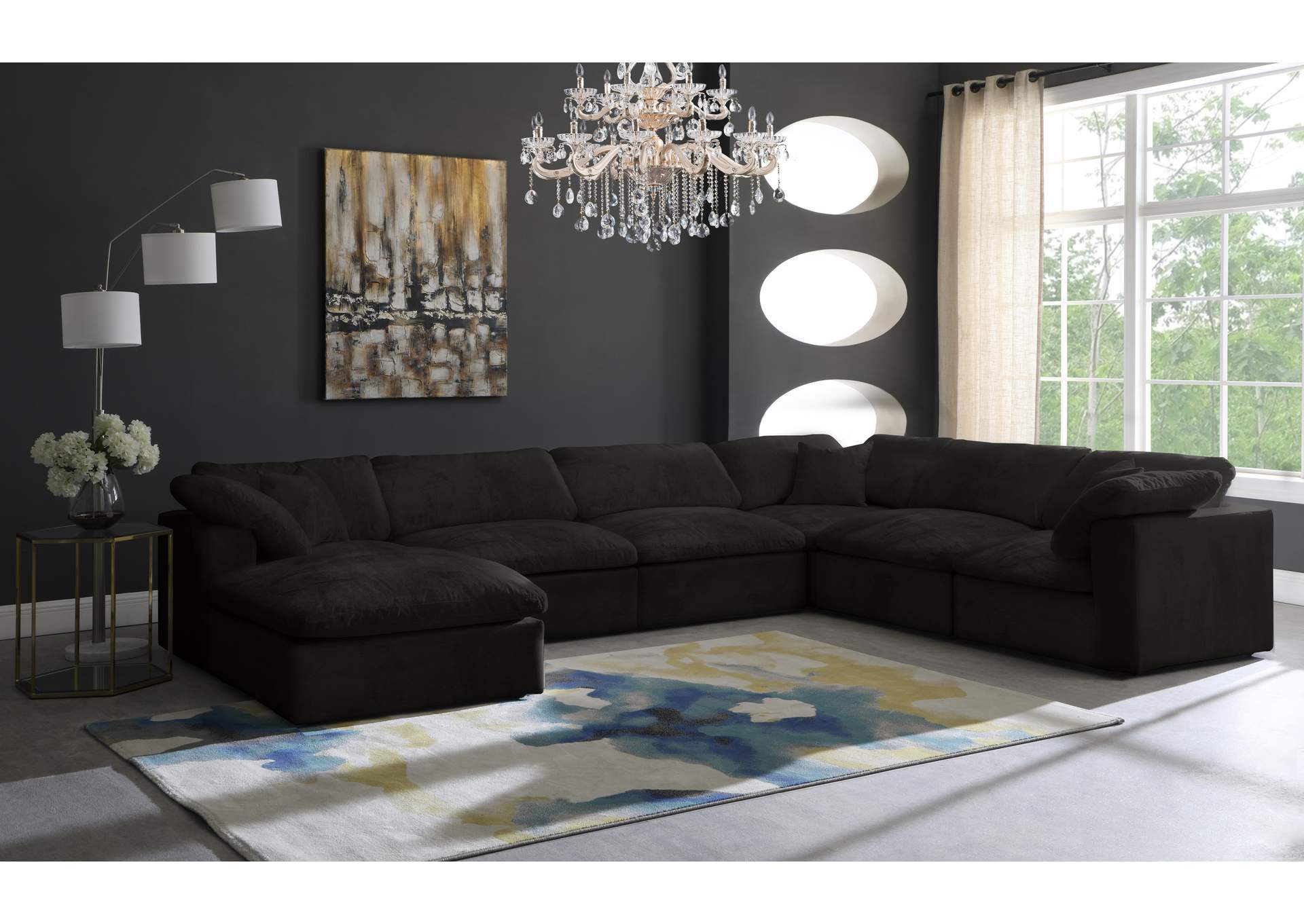 Cozy Black Velvet Comfort Modular Sectional,Meridian Furniture