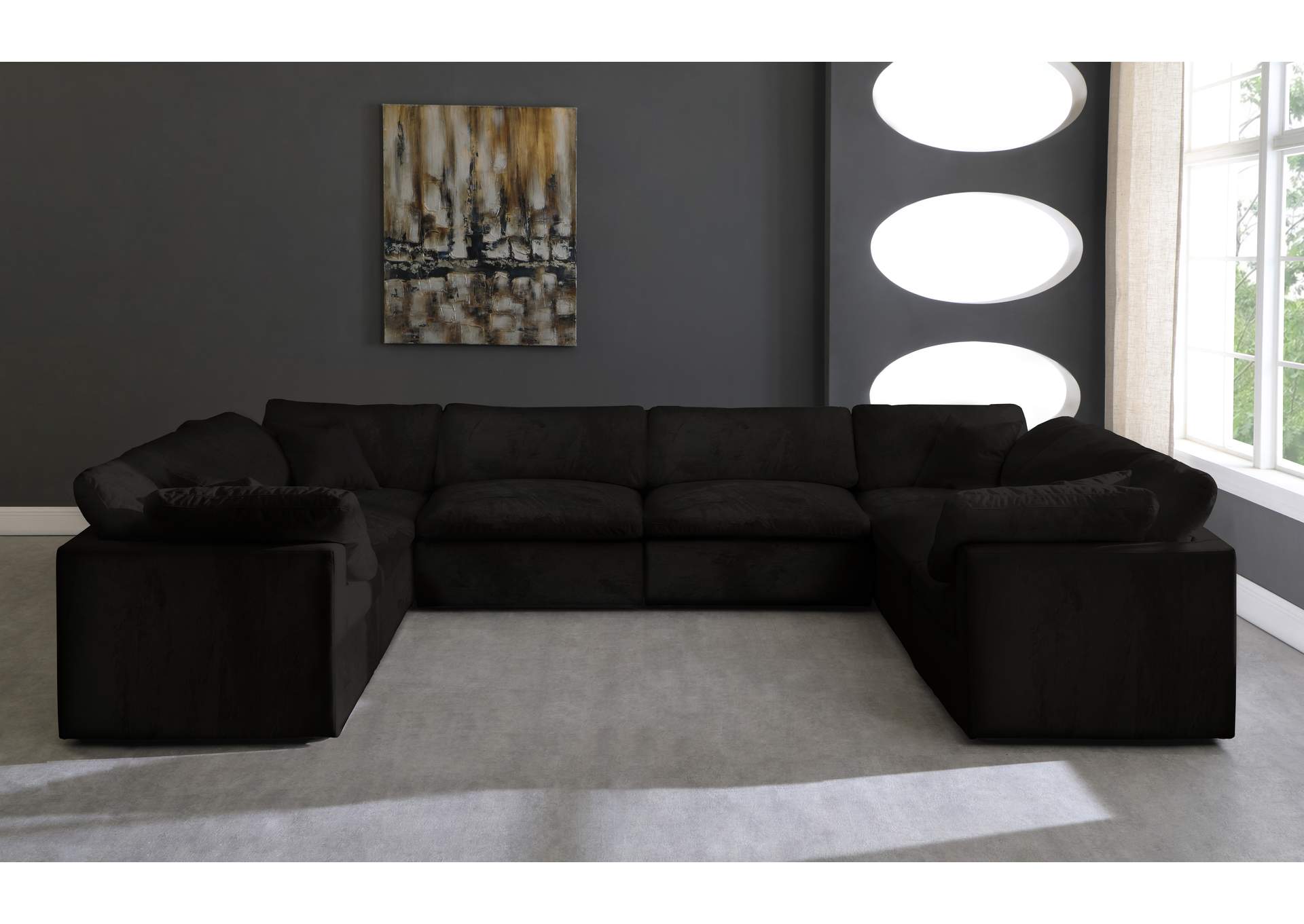 Cozy Black Velvet Comfort Modular Sectional,Meridian Furniture