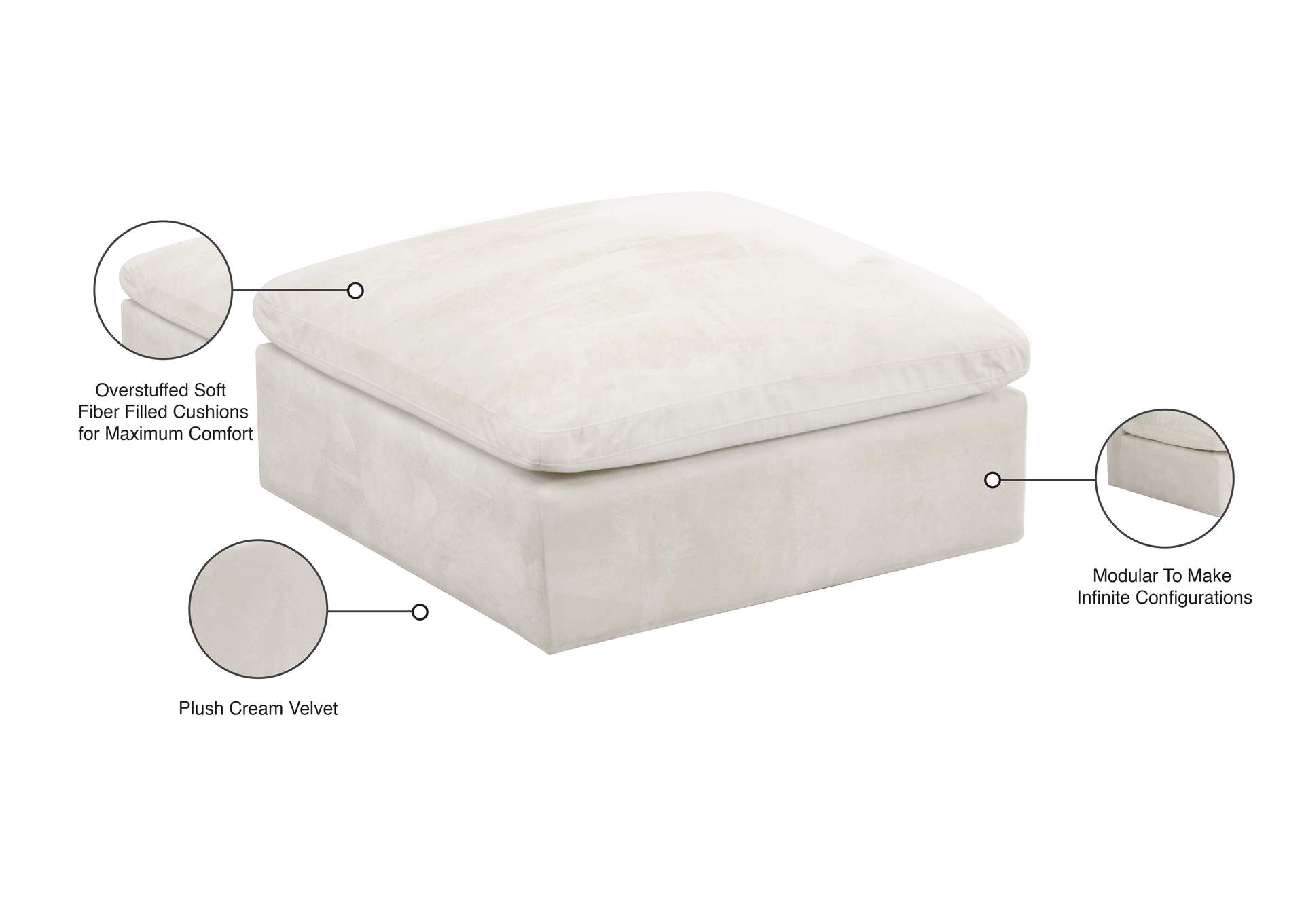 Cozy Cream Velvet Ottoman,Meridian Furniture