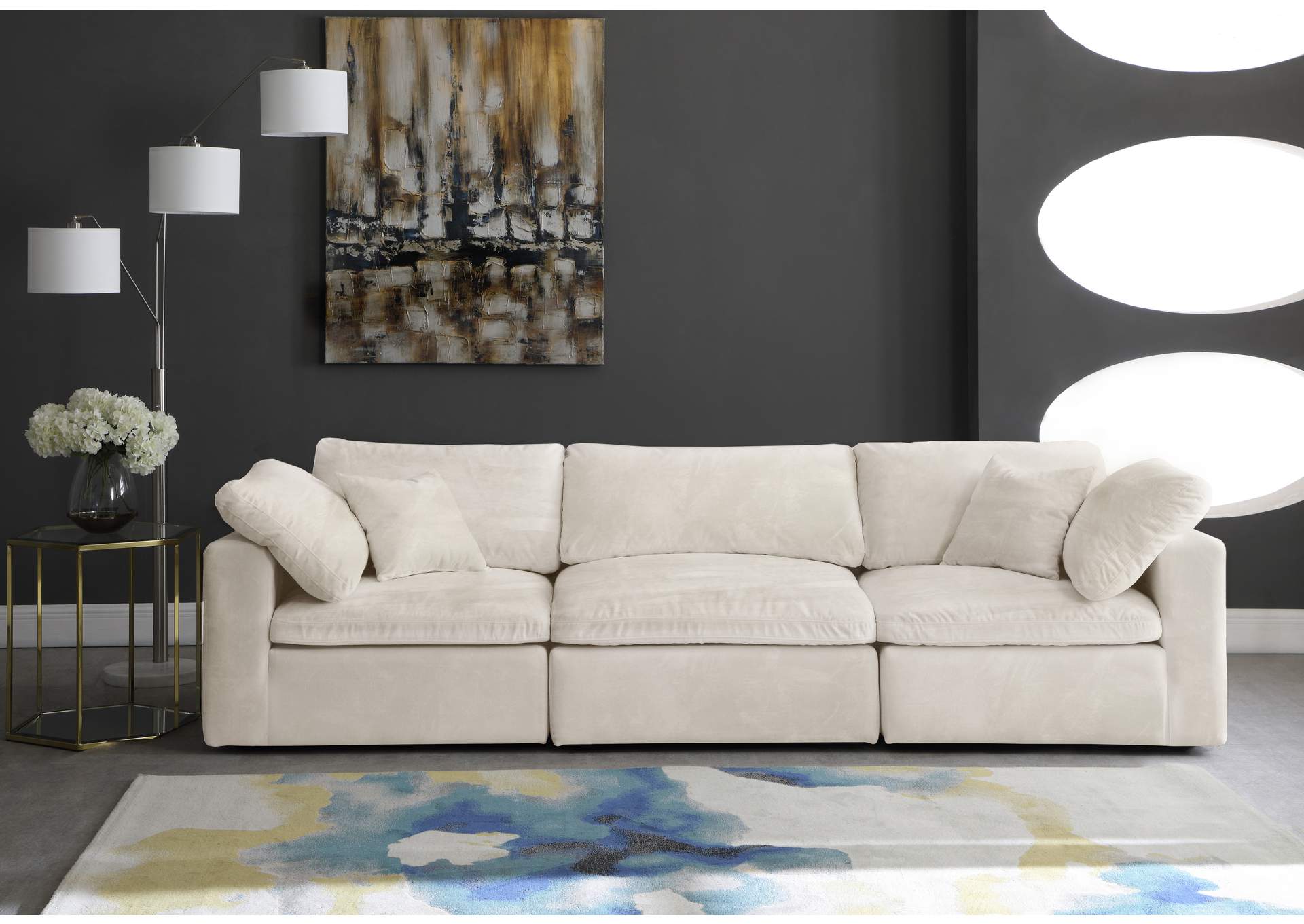 Cozy Cream Velvet Comfort Modular Sofa,Meridian Furniture