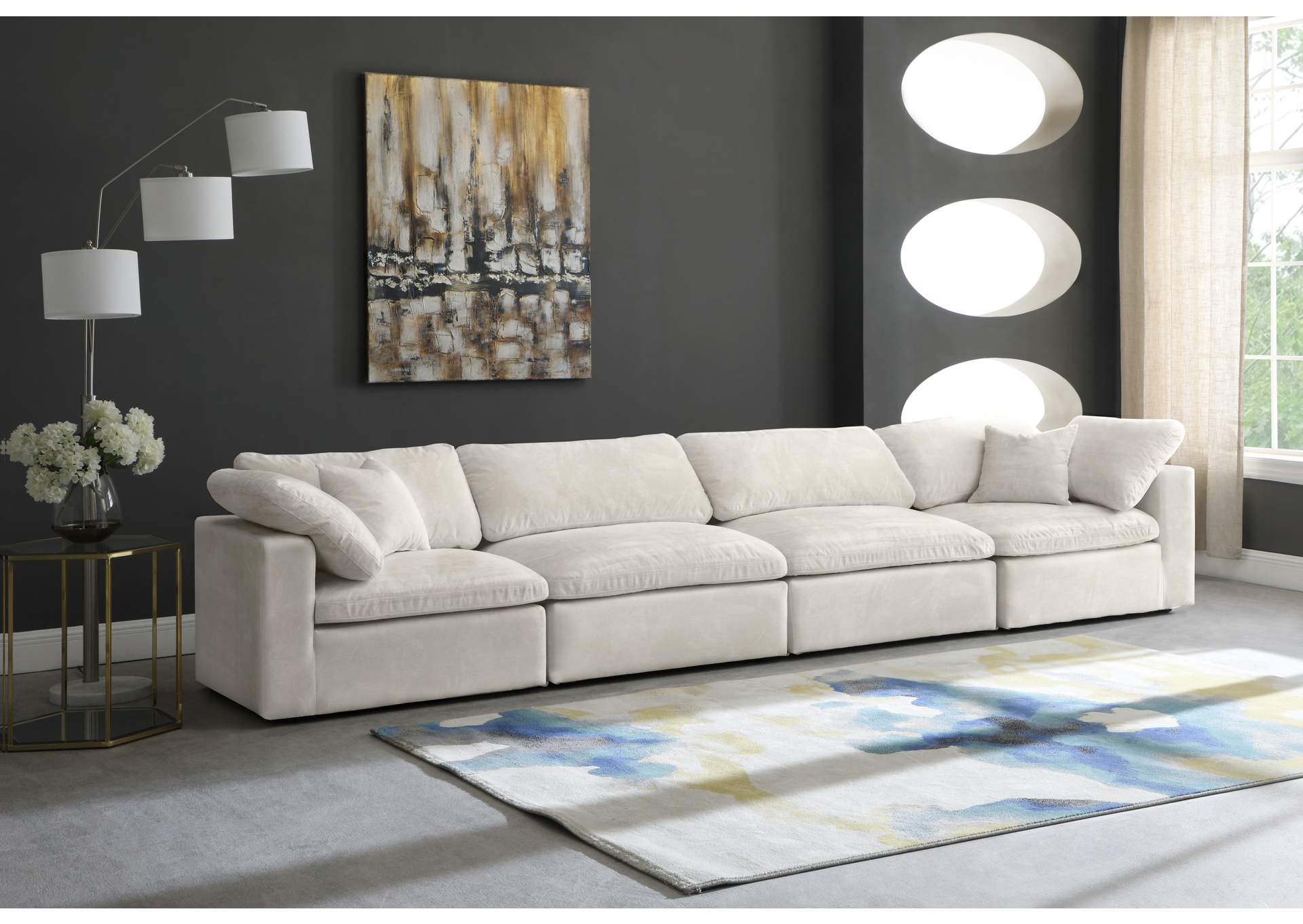 Cozy Cream Velvet Comfort Modular Sofa,Meridian Furniture