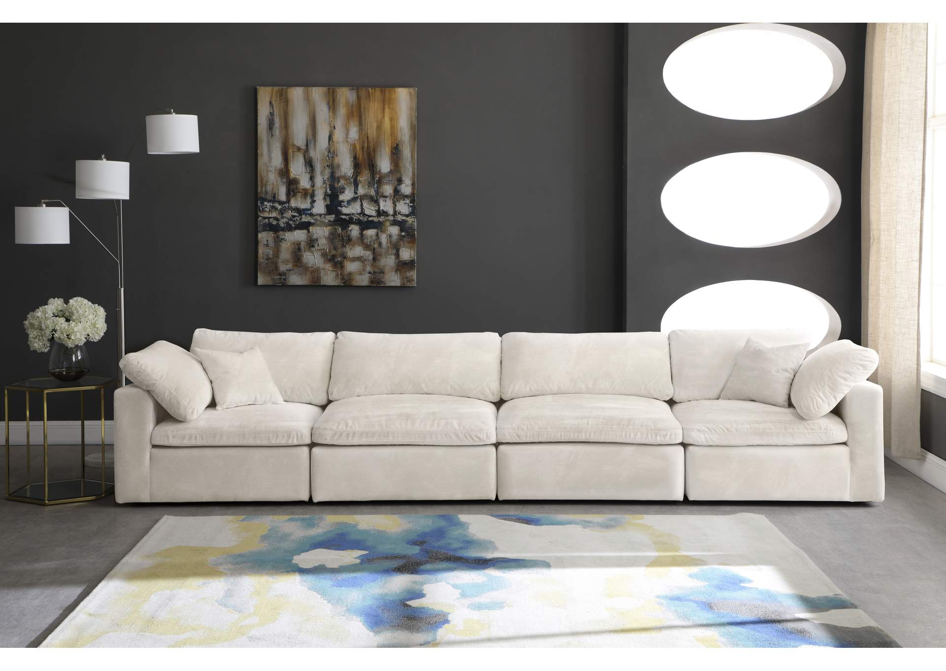 Cozy Cream Velvet Comfort Modular Sofa,Meridian Furniture