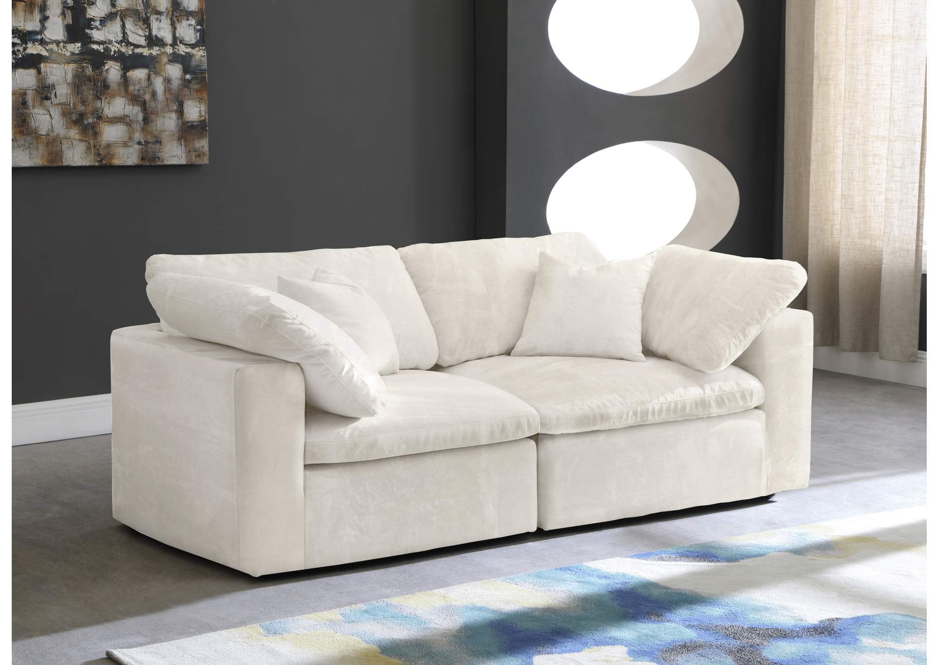 Cozy Cream Velvet Comfort Modular Sofa,Meridian Furniture