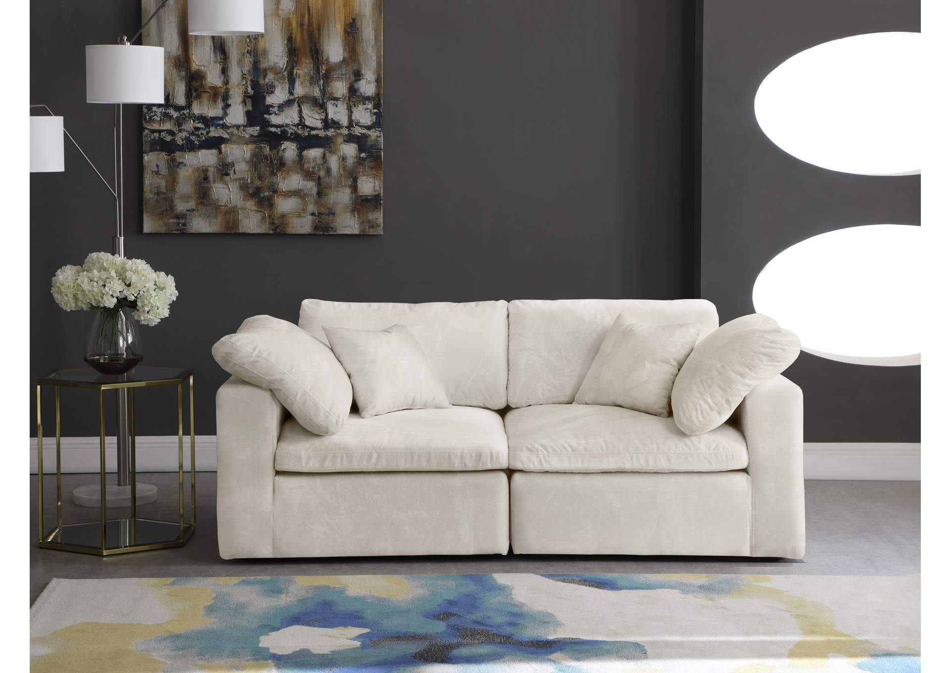 Cozy Cream Velvet Comfort Modular Sofa,Meridian Furniture