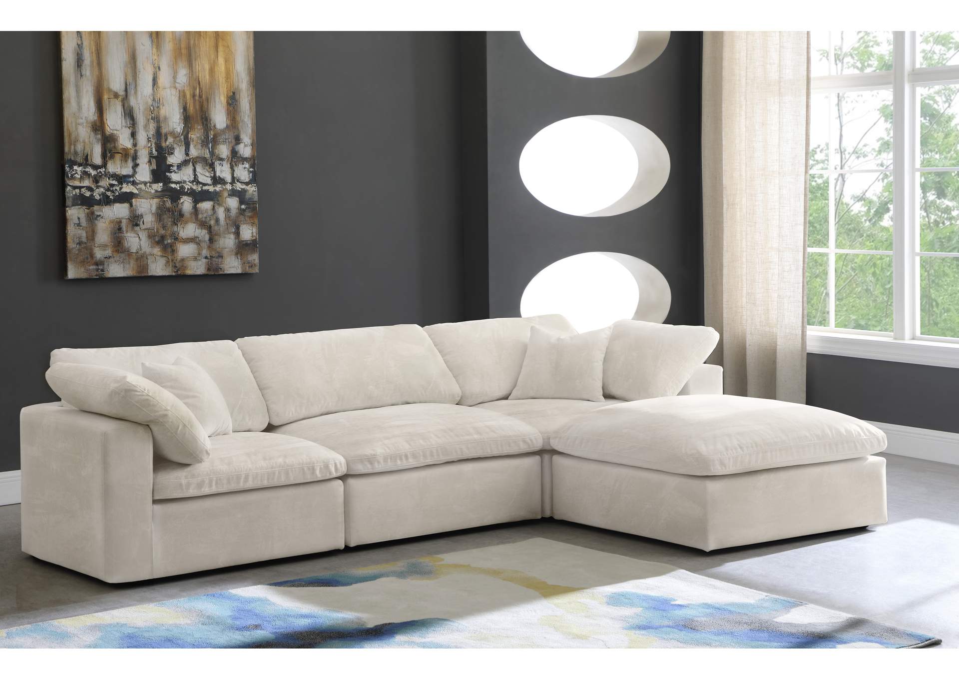 Cozy Cream Velvet Comfort Modular Sectional,Meridian Furniture