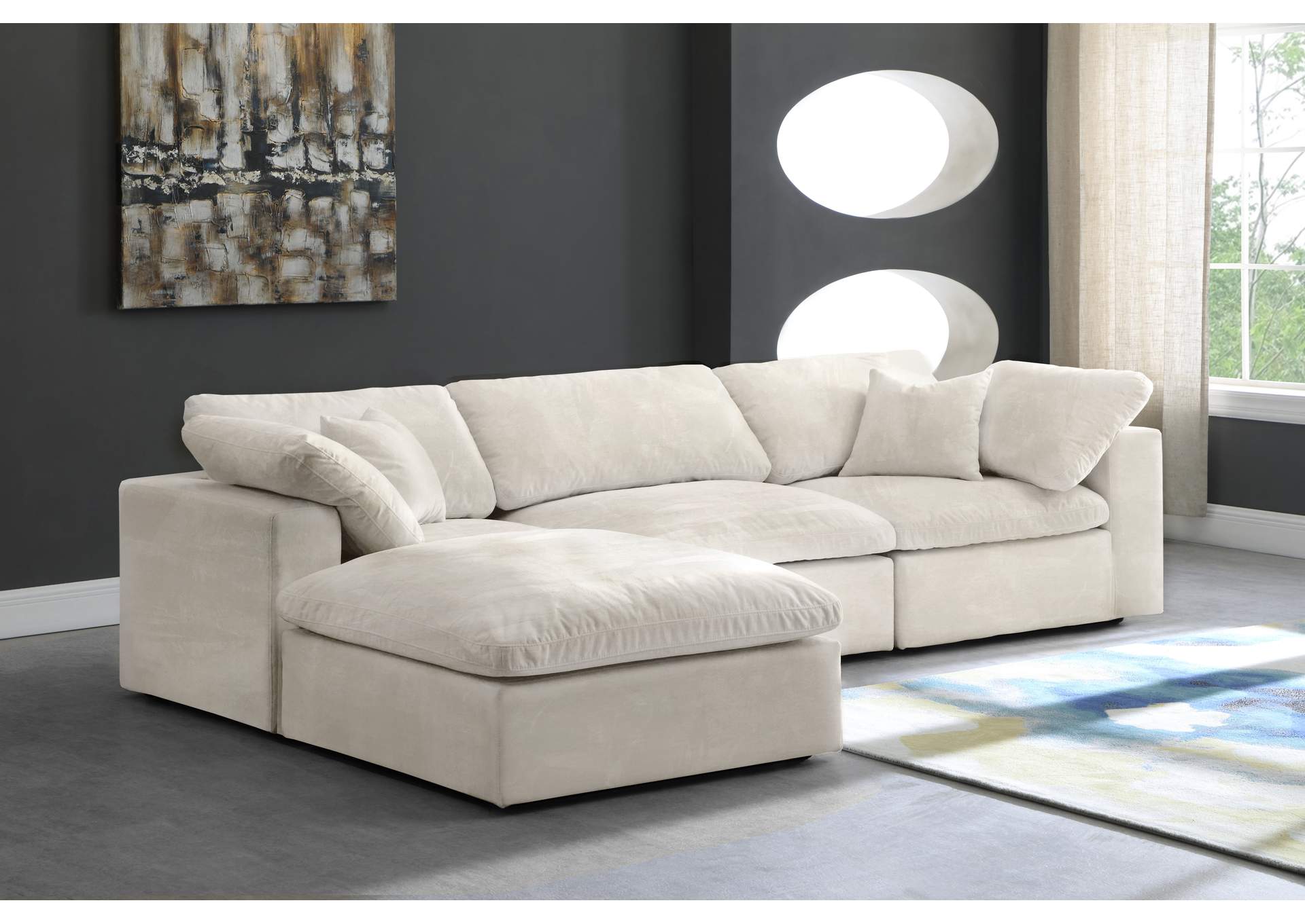 Cozy Cream Velvet Comfort Modular Sectional,Meridian Furniture