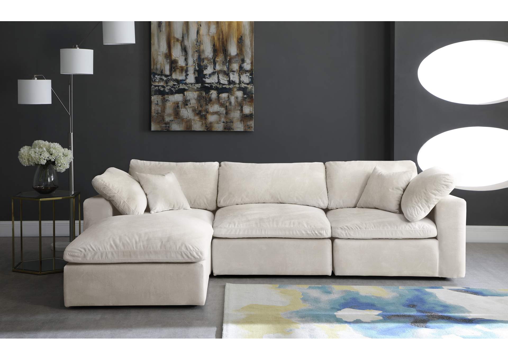 Cozy Cream Velvet Comfort Modular Sectional,Meridian Furniture