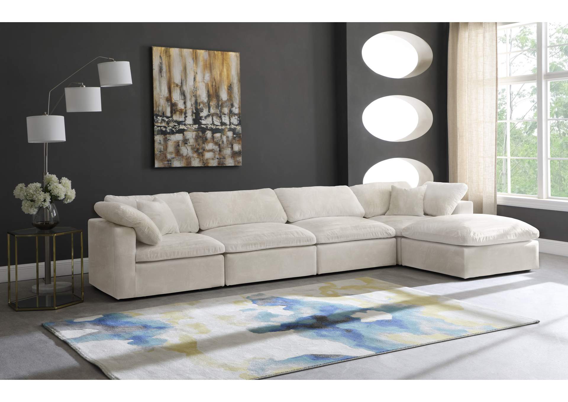 Cozy Cream Velvet Comfort Modular Sectional,Meridian Furniture